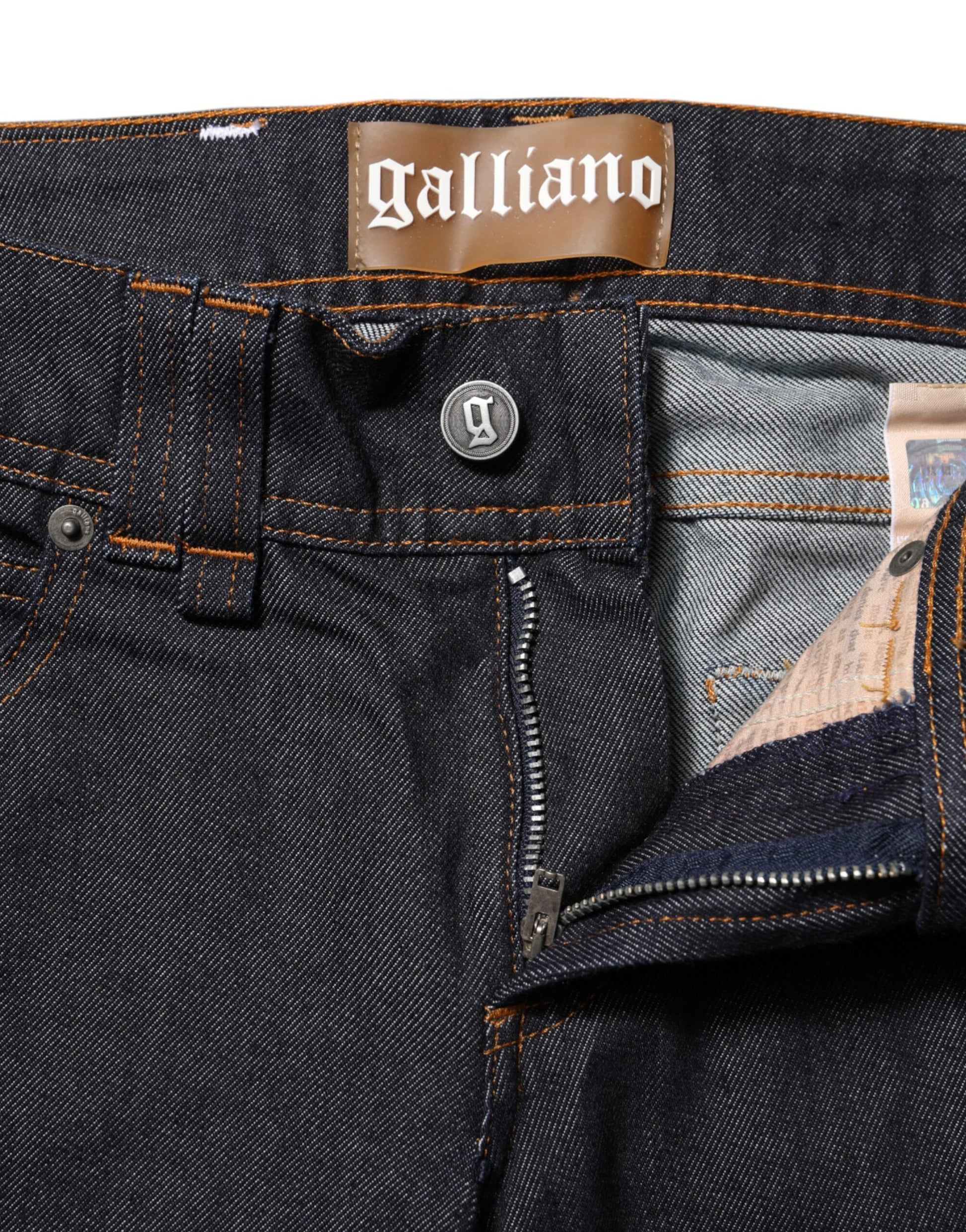 Jeans en denim John Galliano bleu, taille mi-haute, coupe large en coton