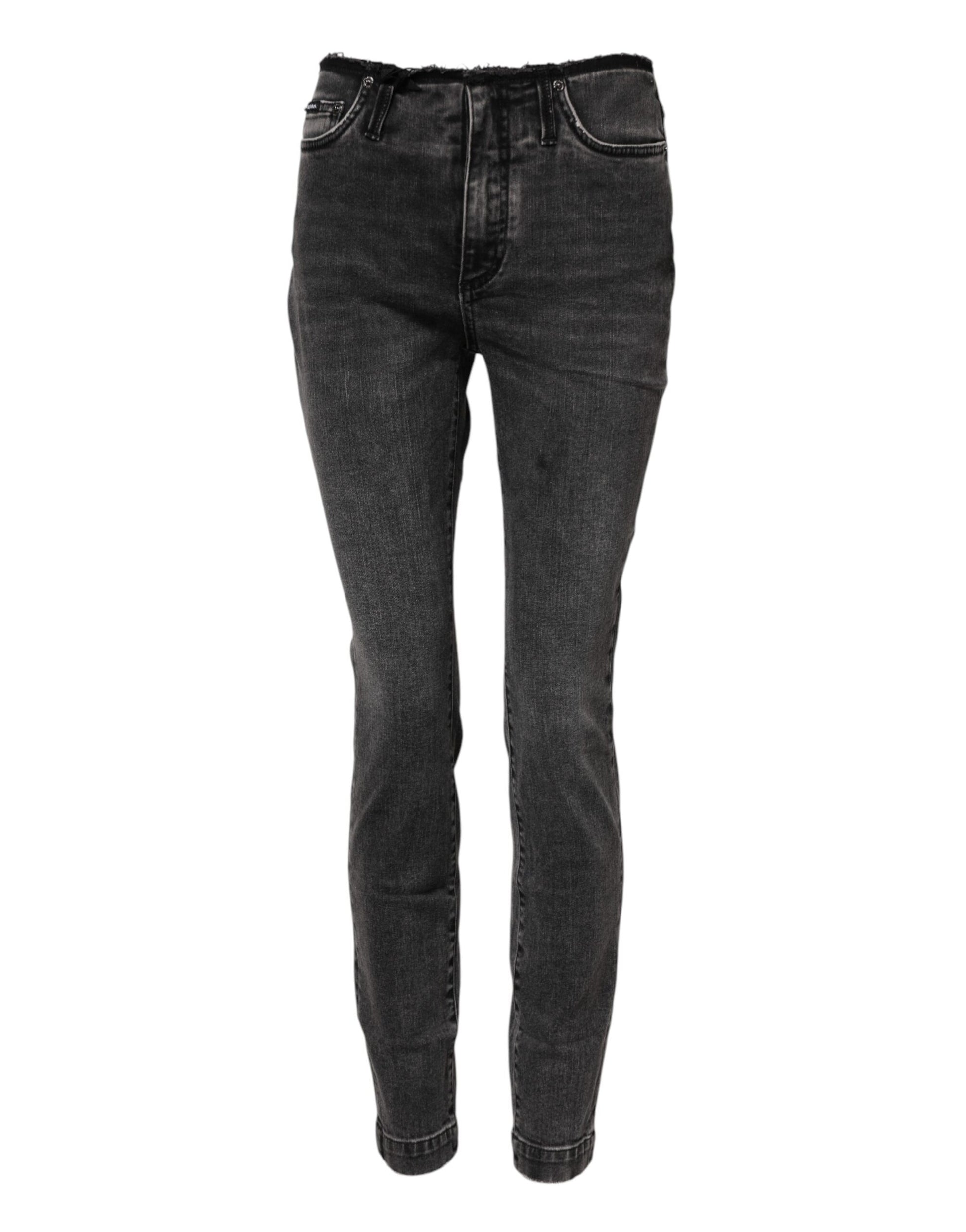 Jeans en denim coupe skinny gris en coton taille mi-haute Dolce & Gabbana