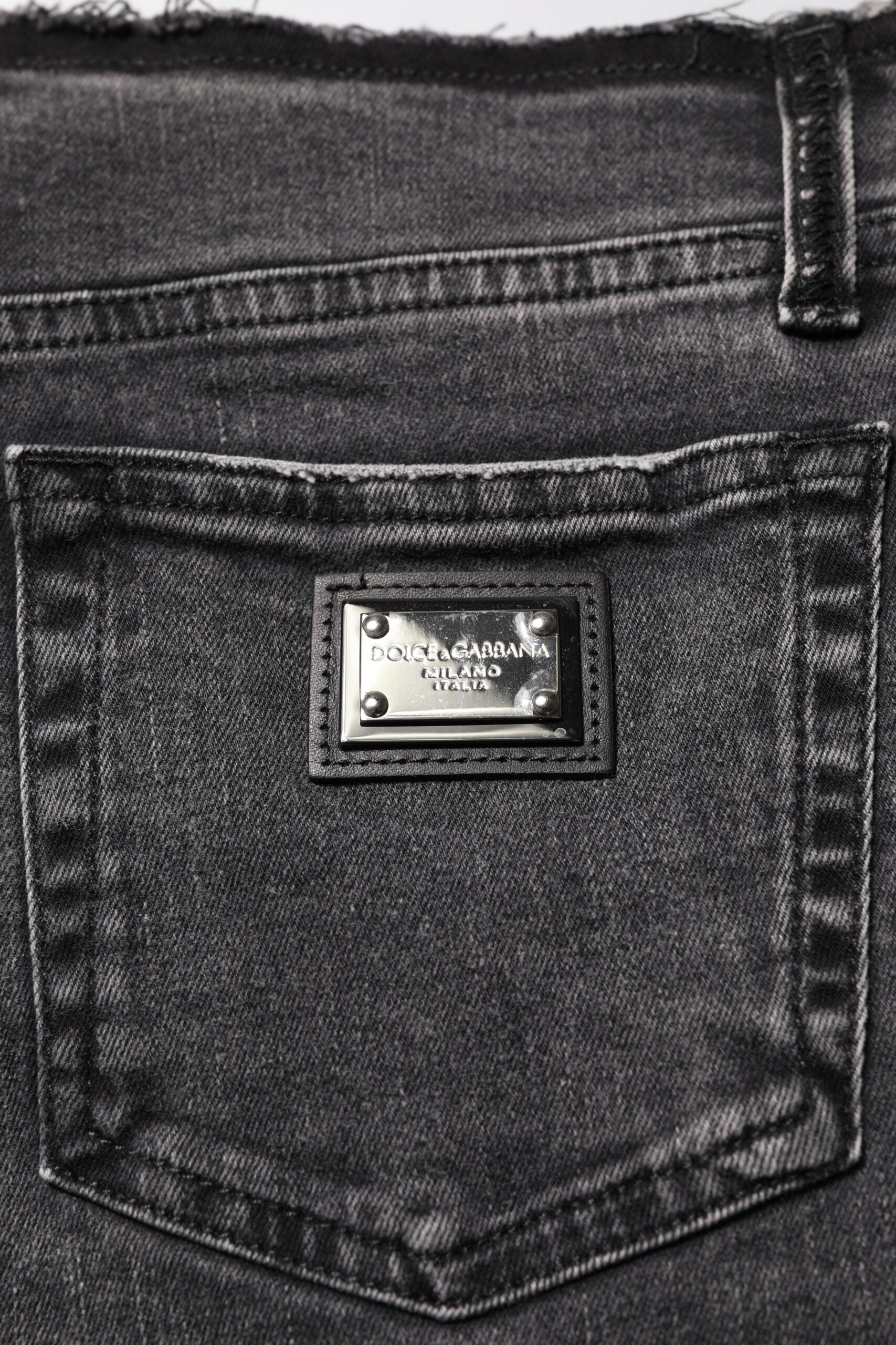 Jeans en denim coupe skinny gris en coton taille mi-haute Dolce & Gabbana