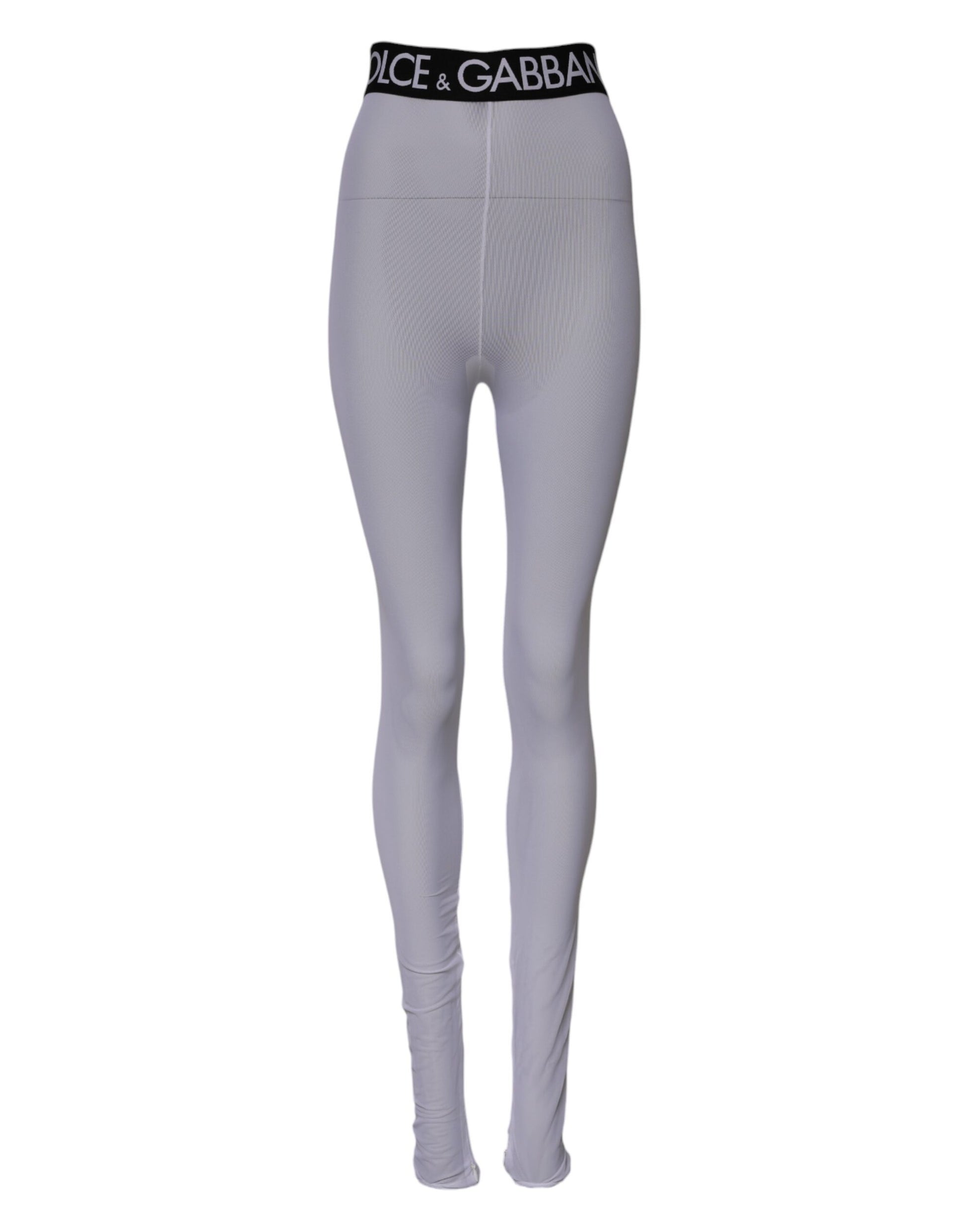 Pantalon Legging Dolce & Gabbana Gris en Nylon Taille Moyenne avec Logo DG