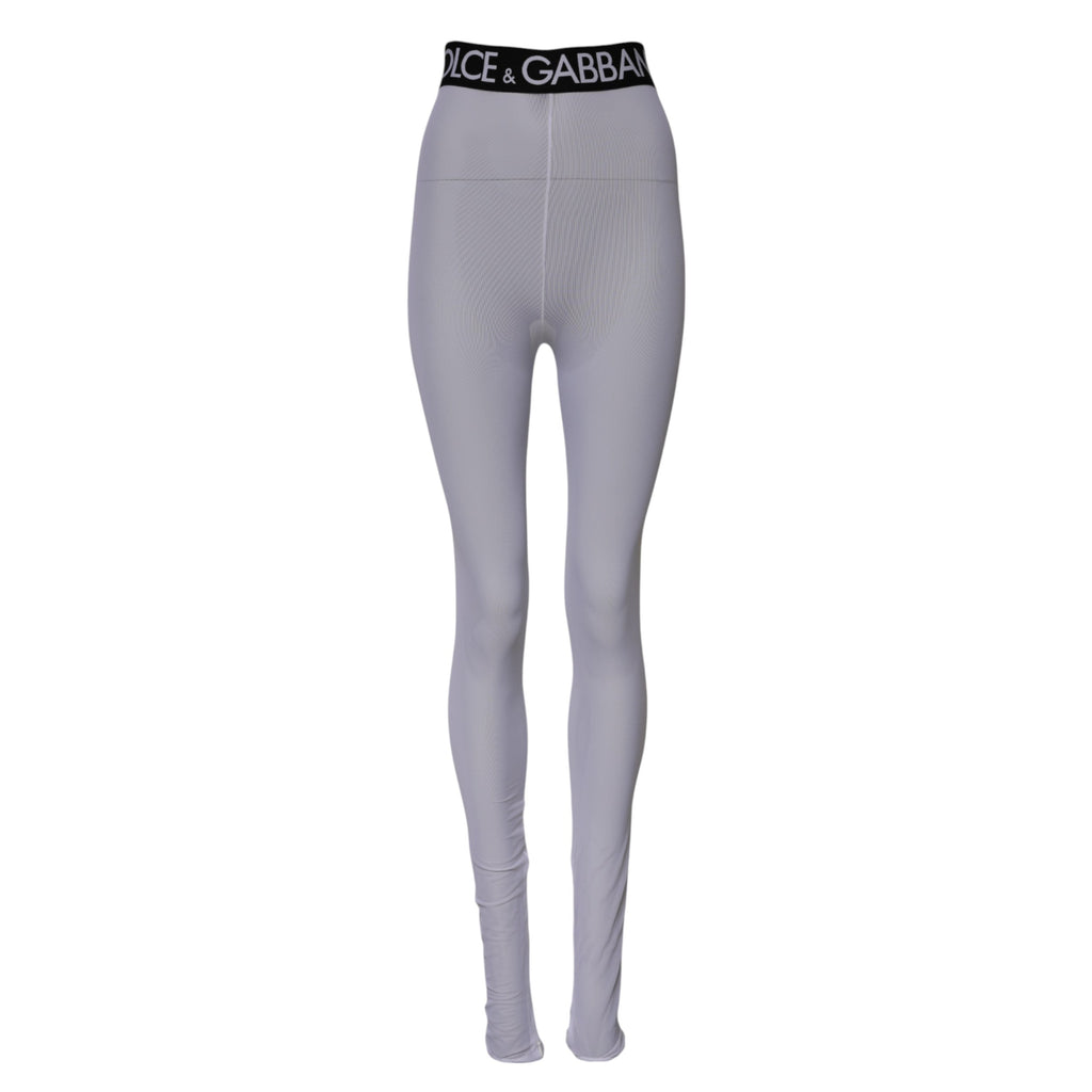 Pantalon Legging Dolce & Gabbana Gris en Nylon Taille Moyenne avec Logo DG