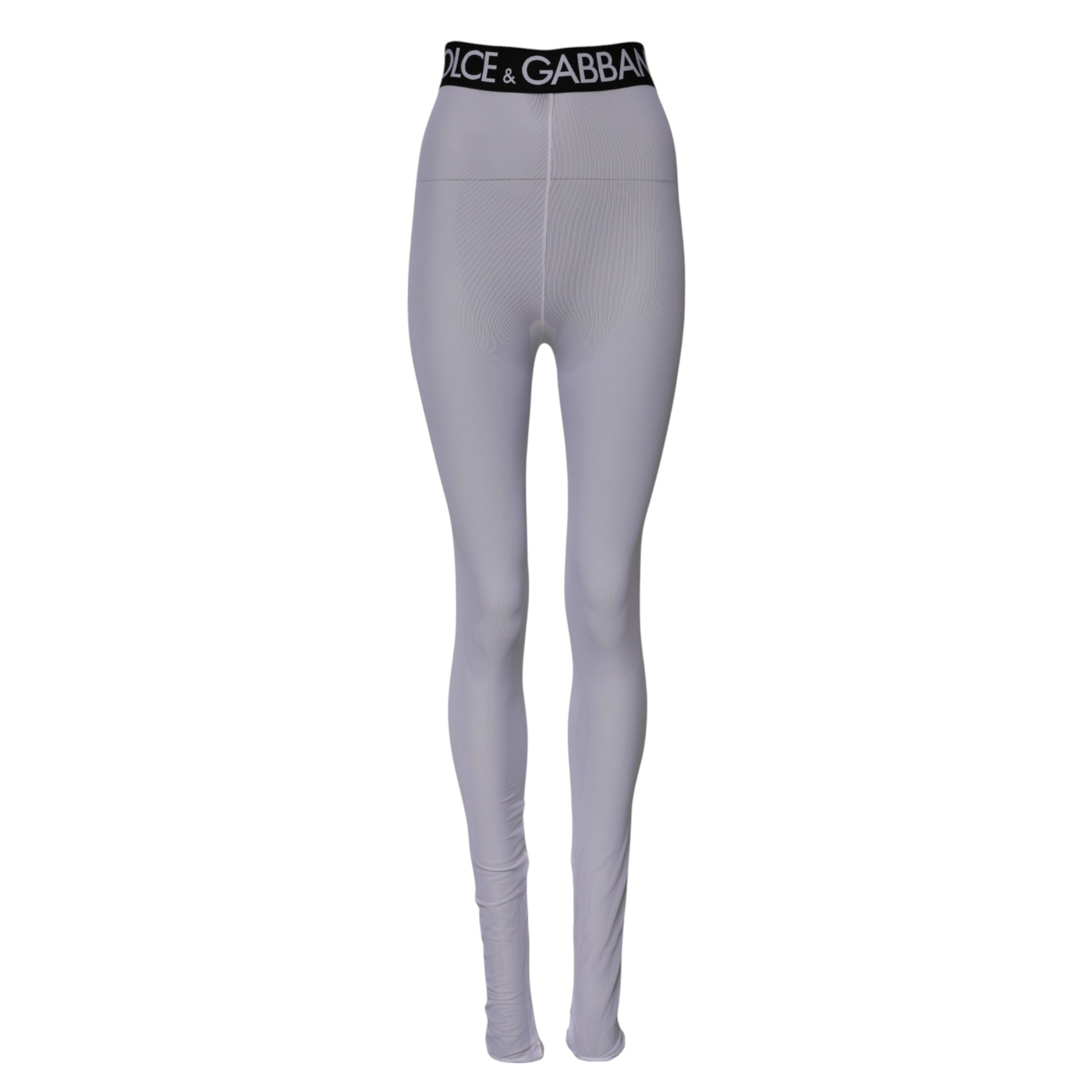 Pantalon Legging Dolce & Gabbana Gris en Nylon Taille Moyenne avec Logo DG