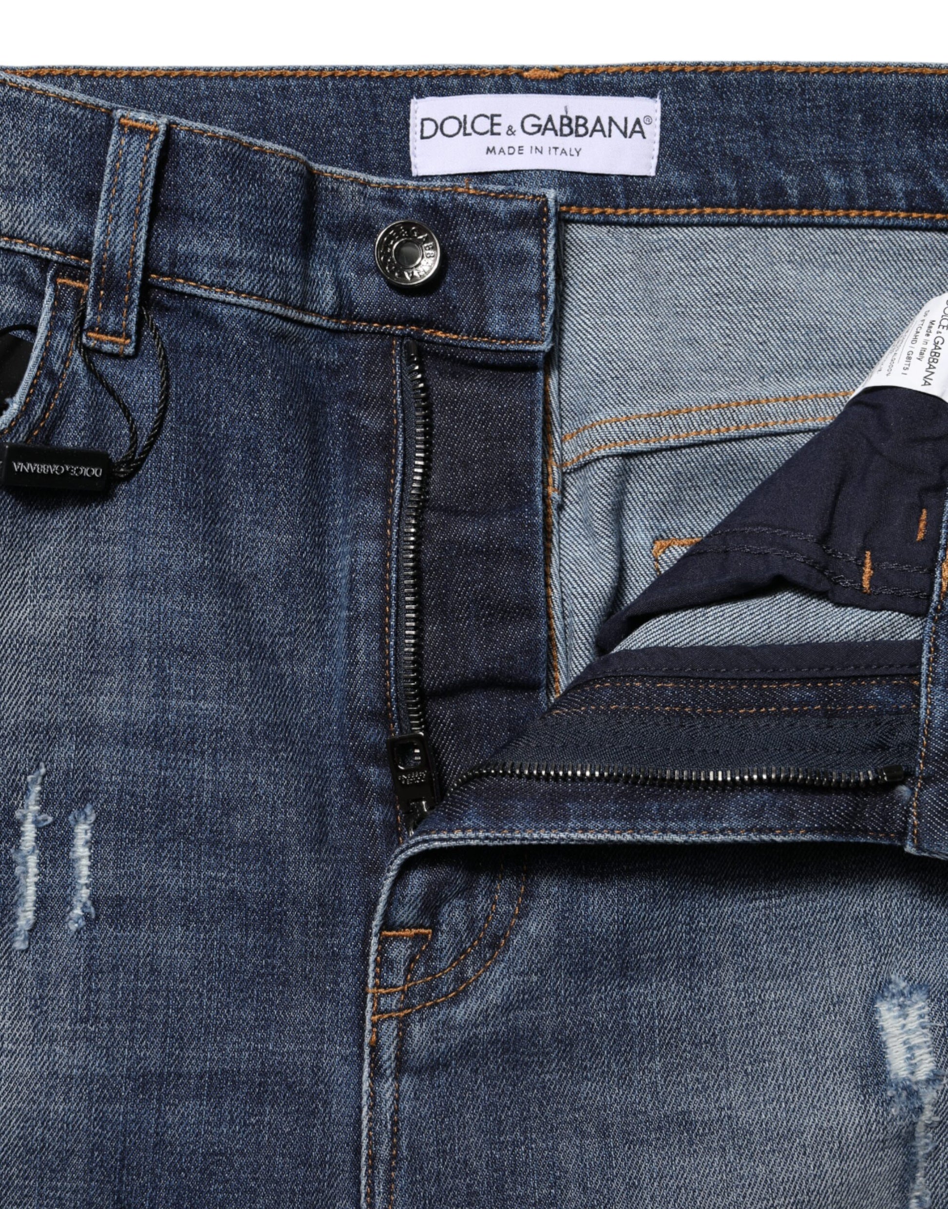 Jean en jean bleu délavé taille haute Dolce & Gabbana