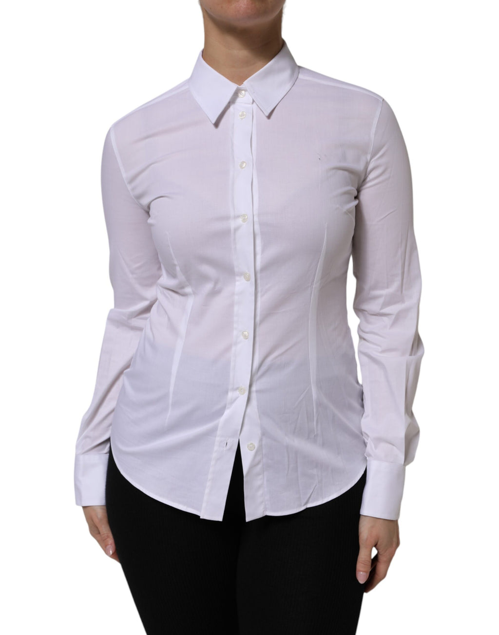 Chemise Top à col et manches longues en coton blanc Dolce & Gabbana