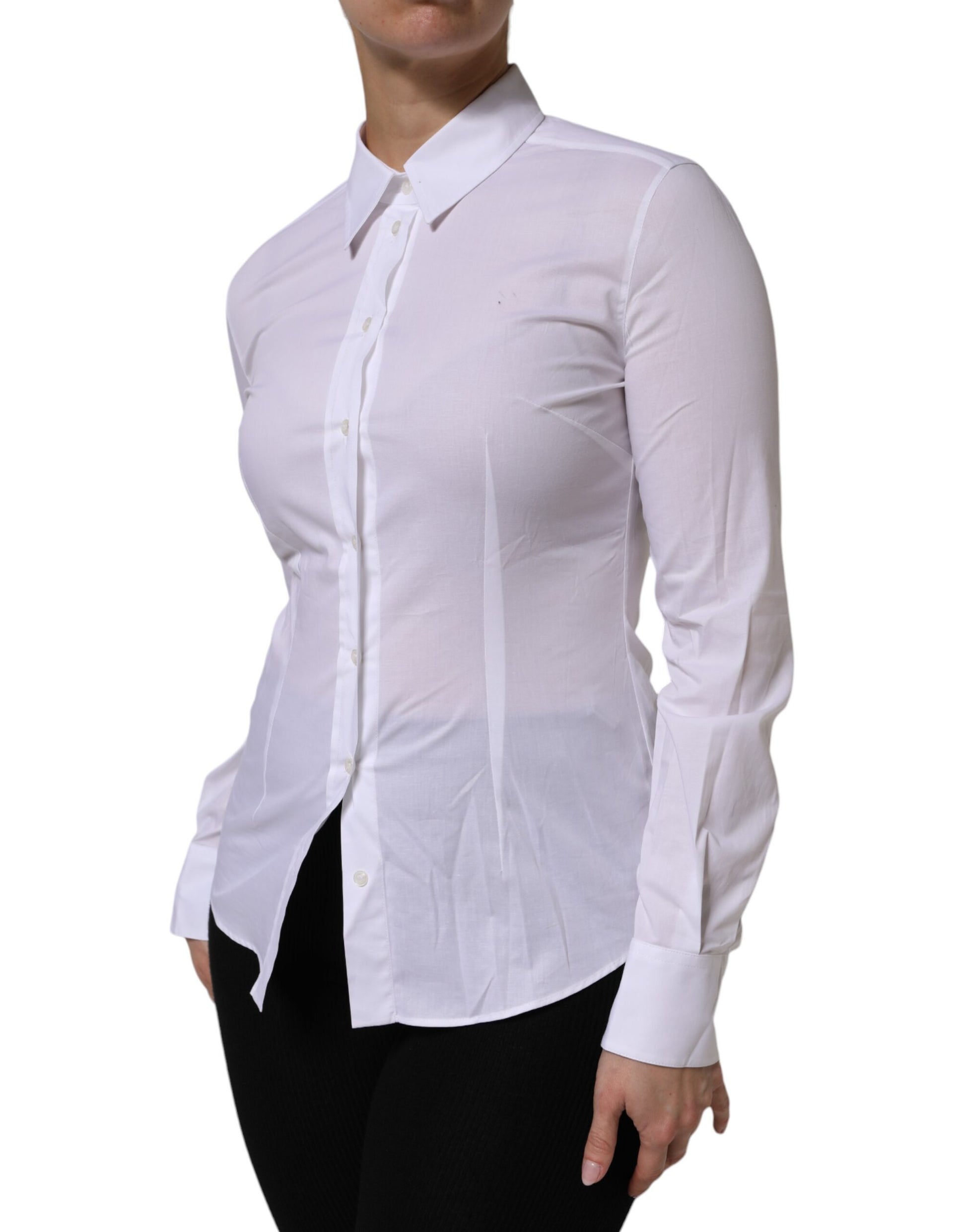 Chemise Top à col et manches longues en coton blanc Dolce & Gabbana