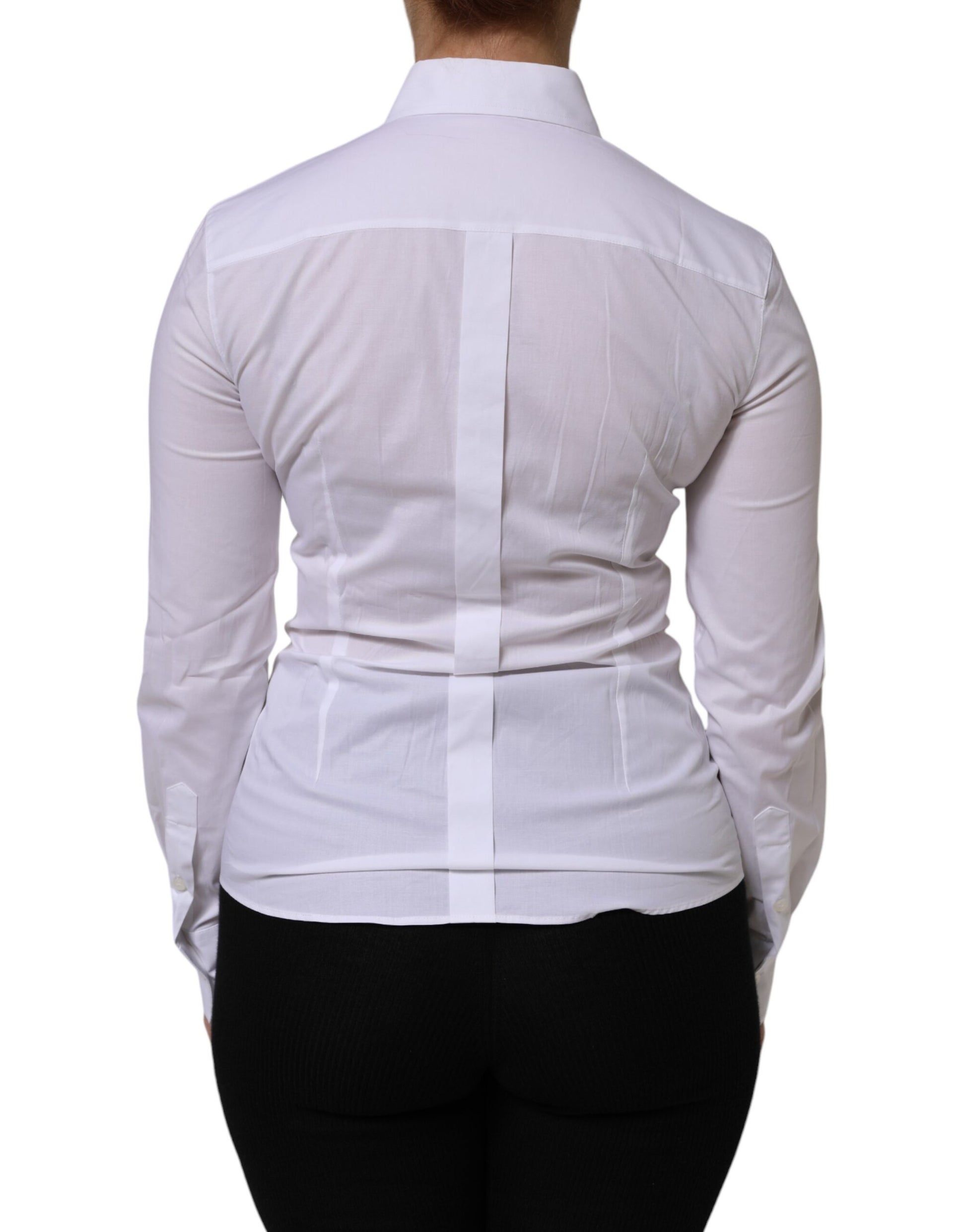 Chemise Top à col et manches longues en coton blanc Dolce & Gabbana