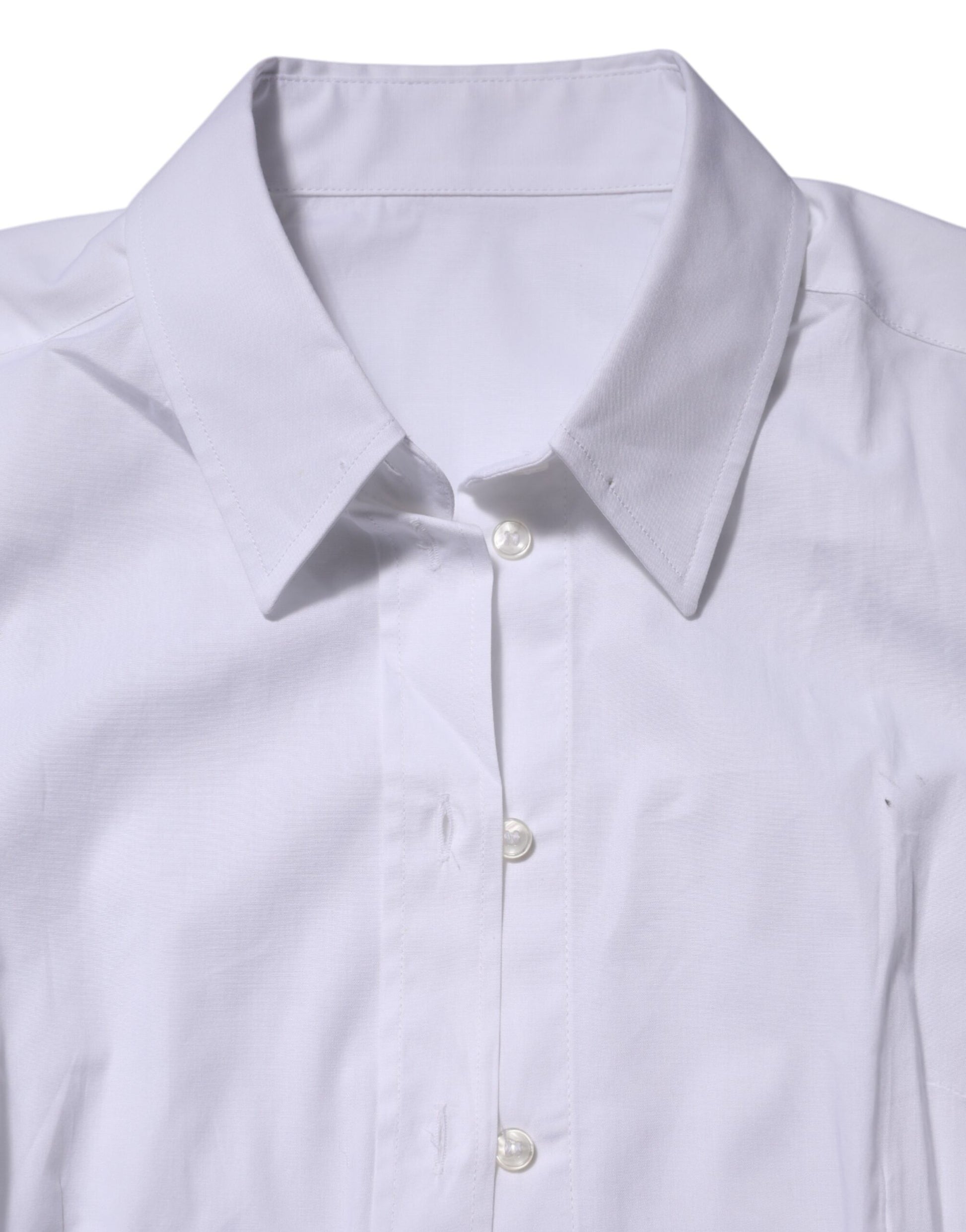Chemise Top à col et manches longues en coton blanc Dolce & Gabbana