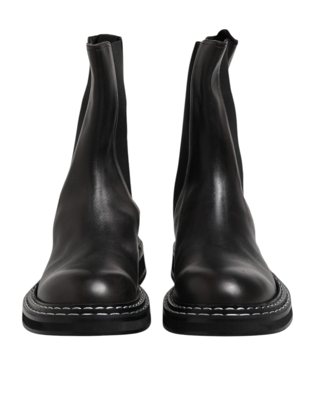 Bottes mi-mollet plates en cuir noir Dolce & Gabbana
