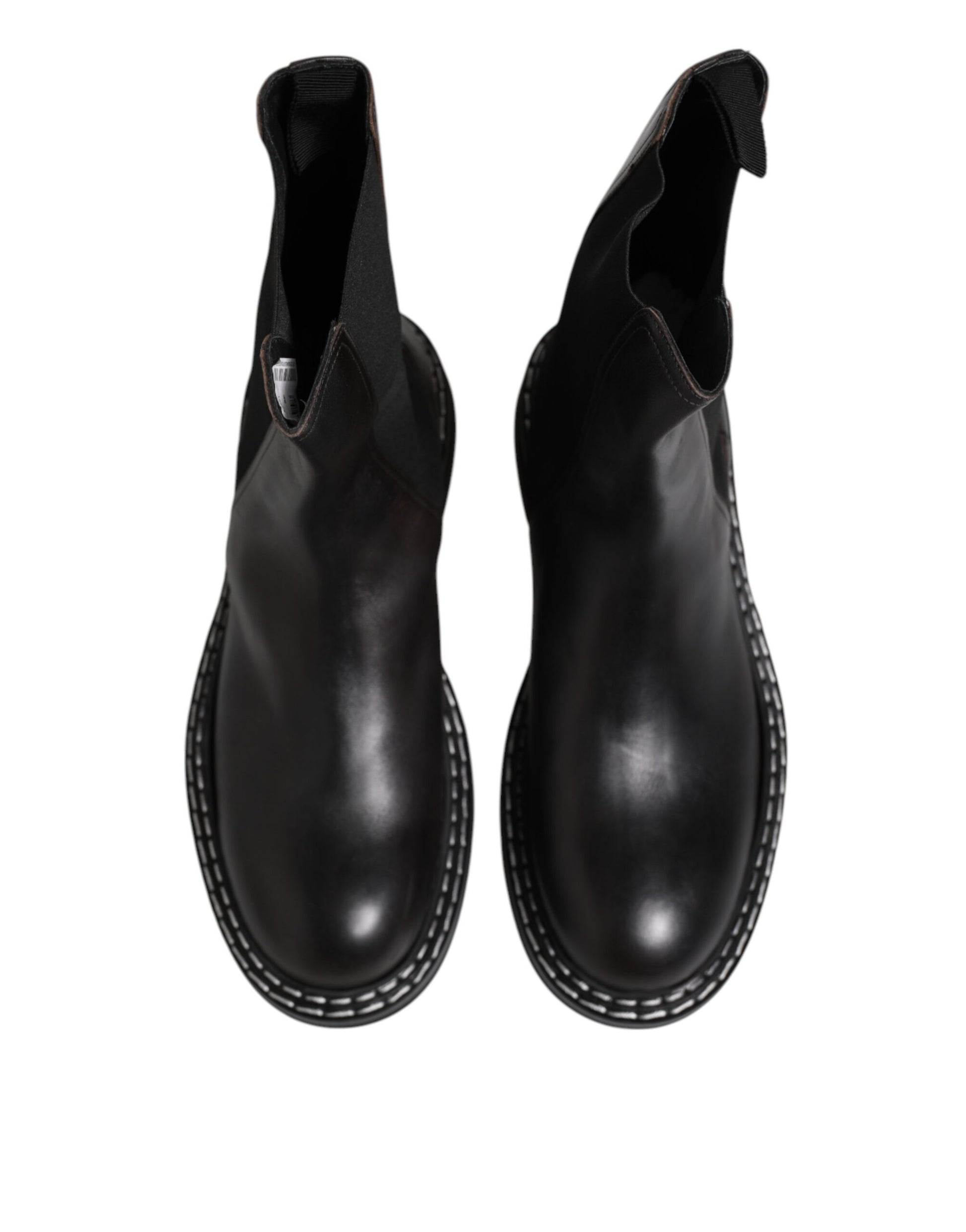 Bottes mi-mollet plates en cuir noir Dolce & Gabbana
