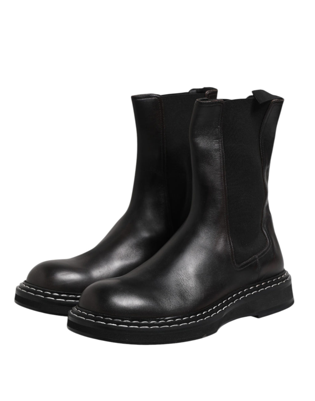 Bottes mi-mollet plates en cuir noir Dolce & Gabbana