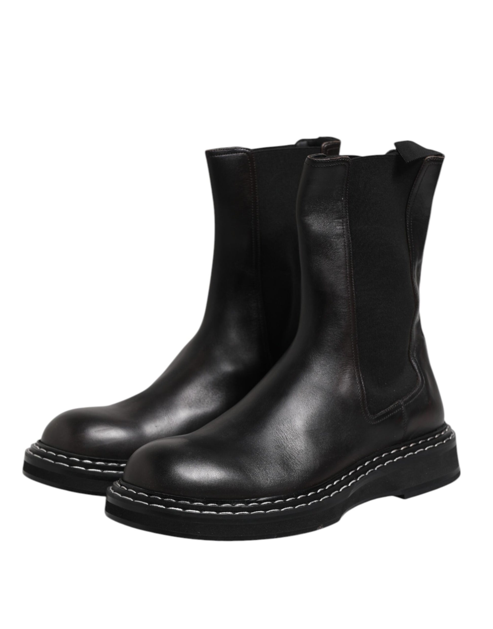 Bottes mi-mollet plates en cuir noir Dolce & Gabbana