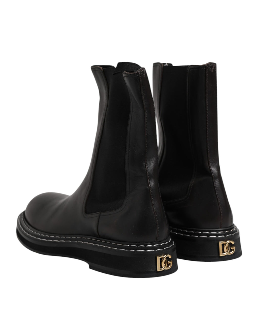Bottes mi-mollet plates en cuir noir Dolce & Gabbana