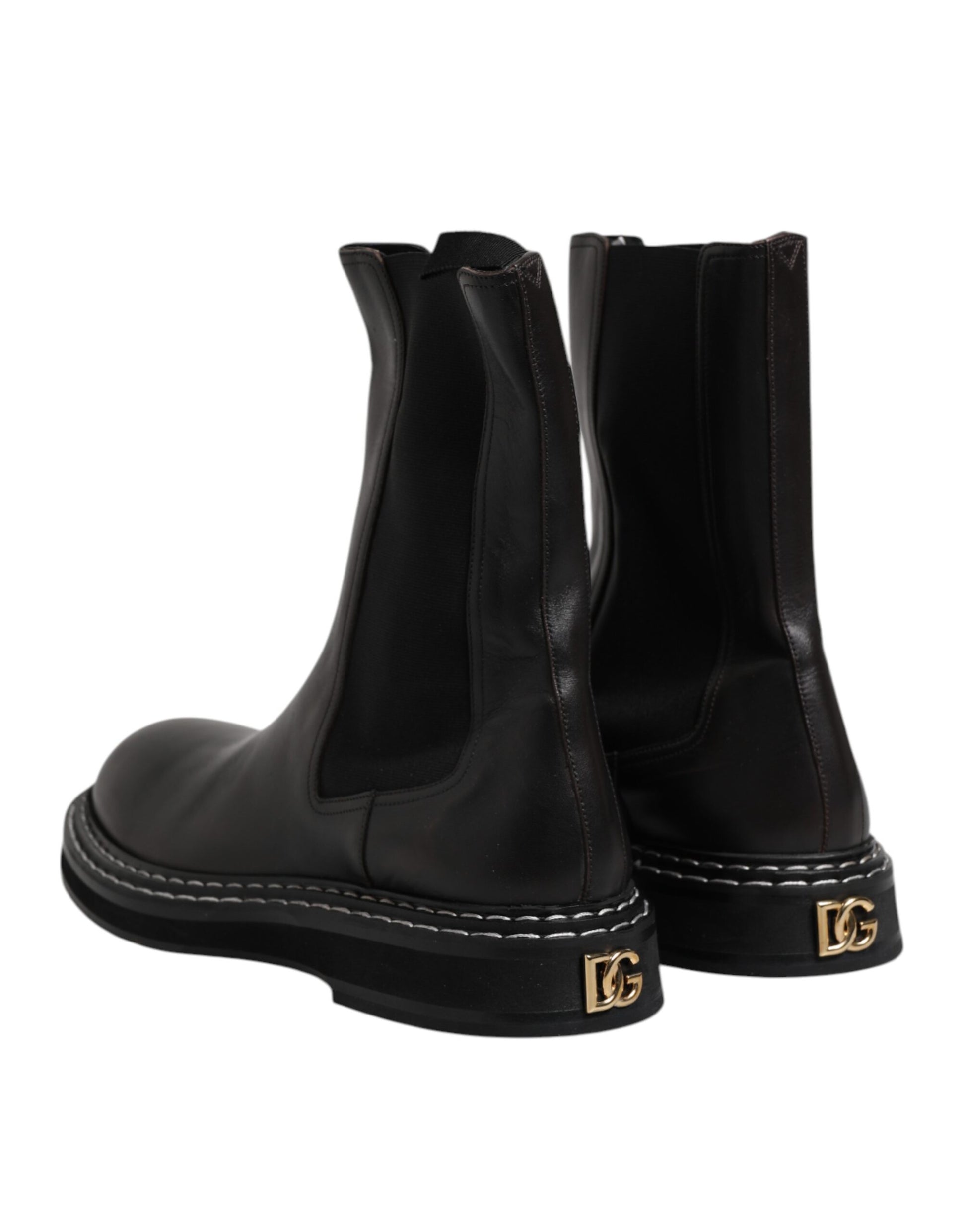 Bottes mi-mollet plates en cuir noir Dolce & Gabbana