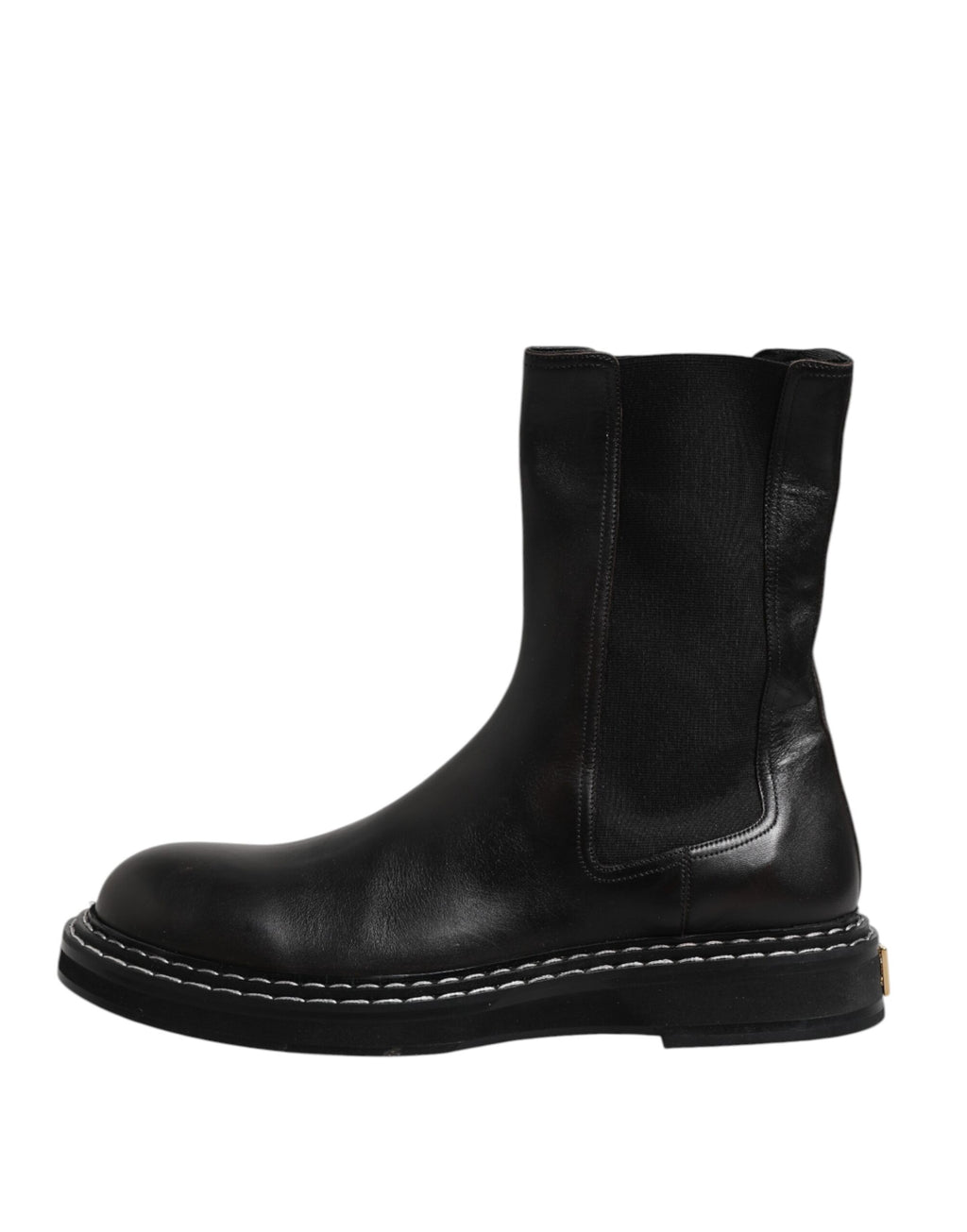 Bottes mi-mollet plates en cuir noir Dolce & Gabbana