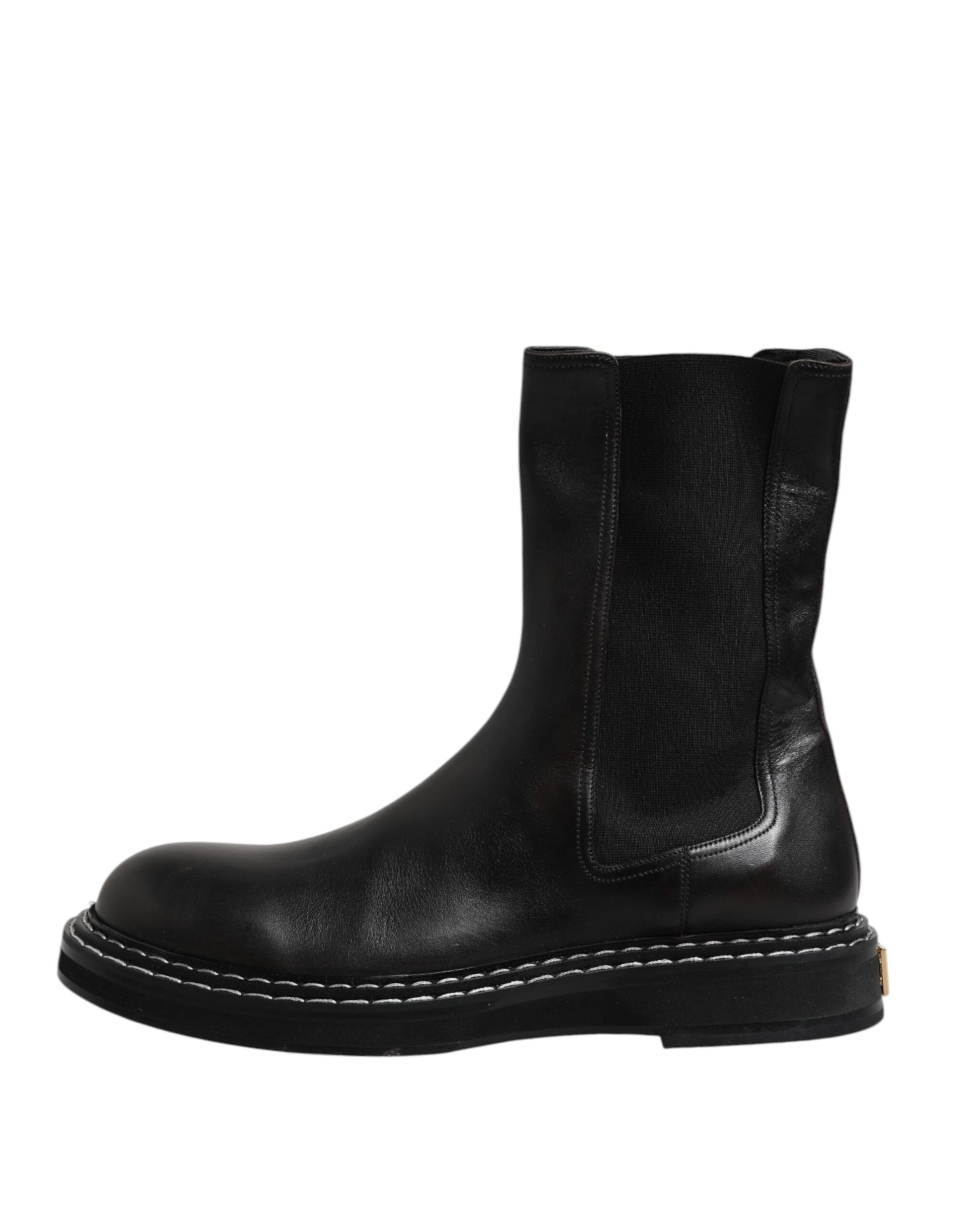Bottes mi-mollet plates en cuir noir Dolce & Gabbana