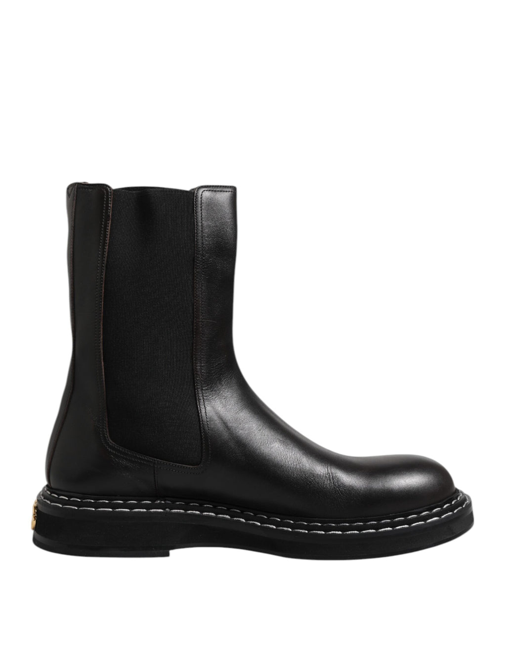 Bottes mi-mollet plates en cuir noir Dolce & Gabbana