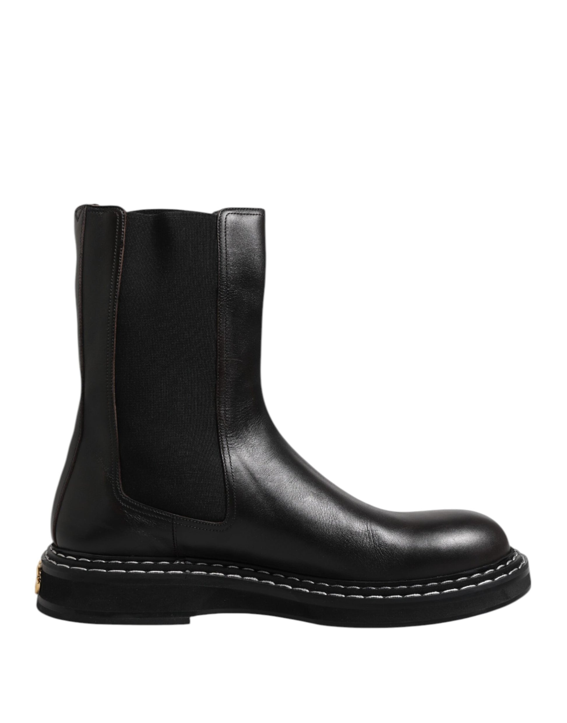 Bottes mi-mollet plates en cuir noir Dolce & Gabbana