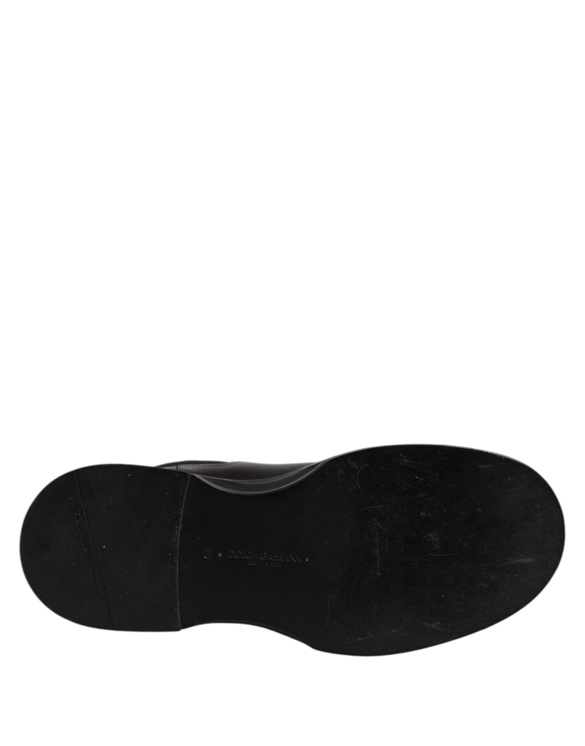 Bottes mi-mollet plates en cuir noir Dolce & Gabbana