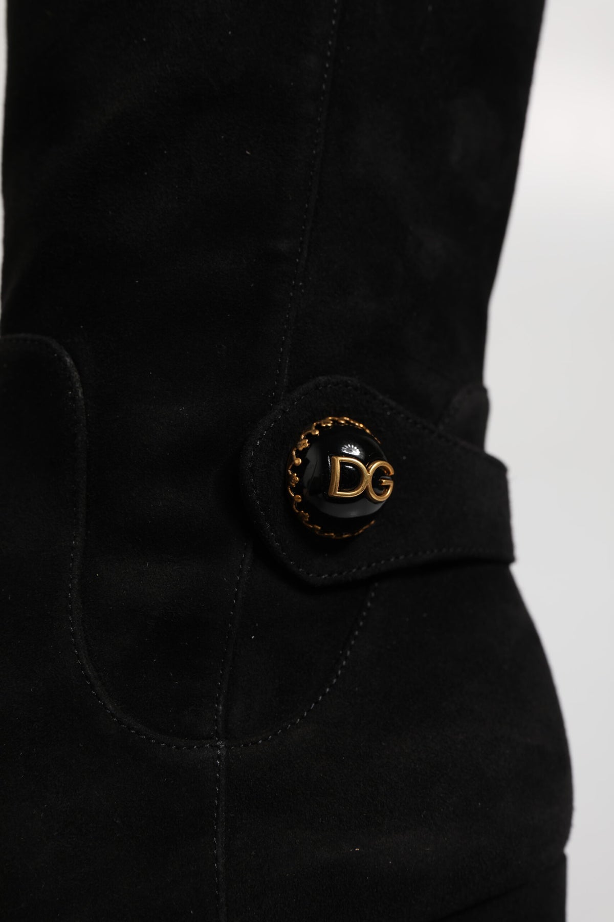 Bottes hautes en daim et cuir noir Dolce & Gabbana