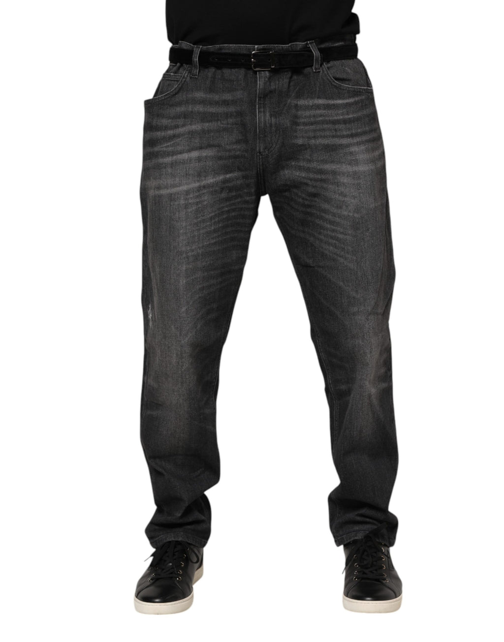 Jeans en denim coupe ample en coton délavé gris Dolce & Gabbana
