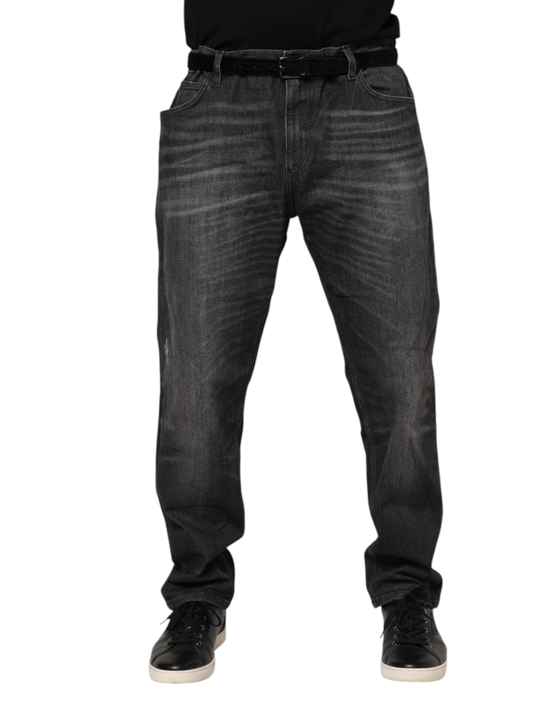 Jeans en denim coupe ample en coton délavé gris Dolce & Gabbana