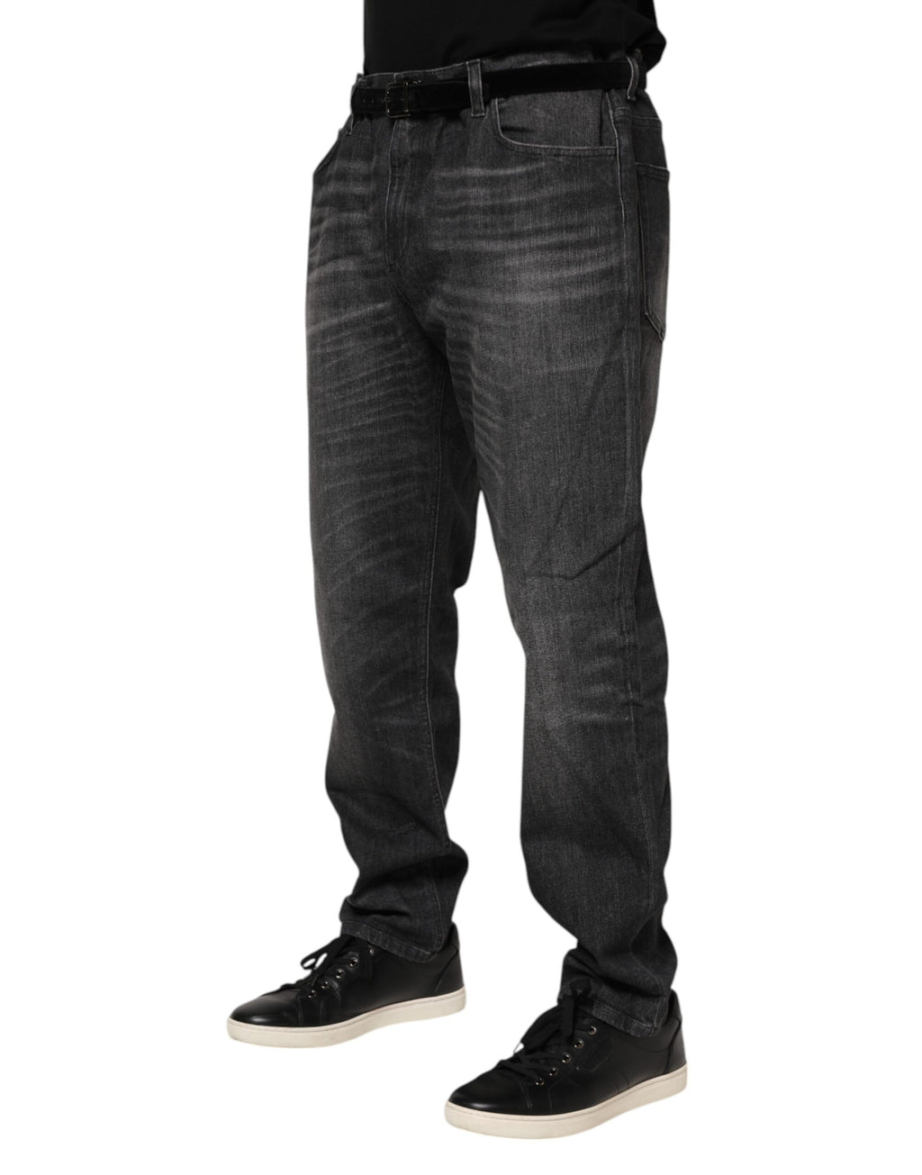 Jeans en denim coupe ample en coton délavé gris Dolce & Gabbana