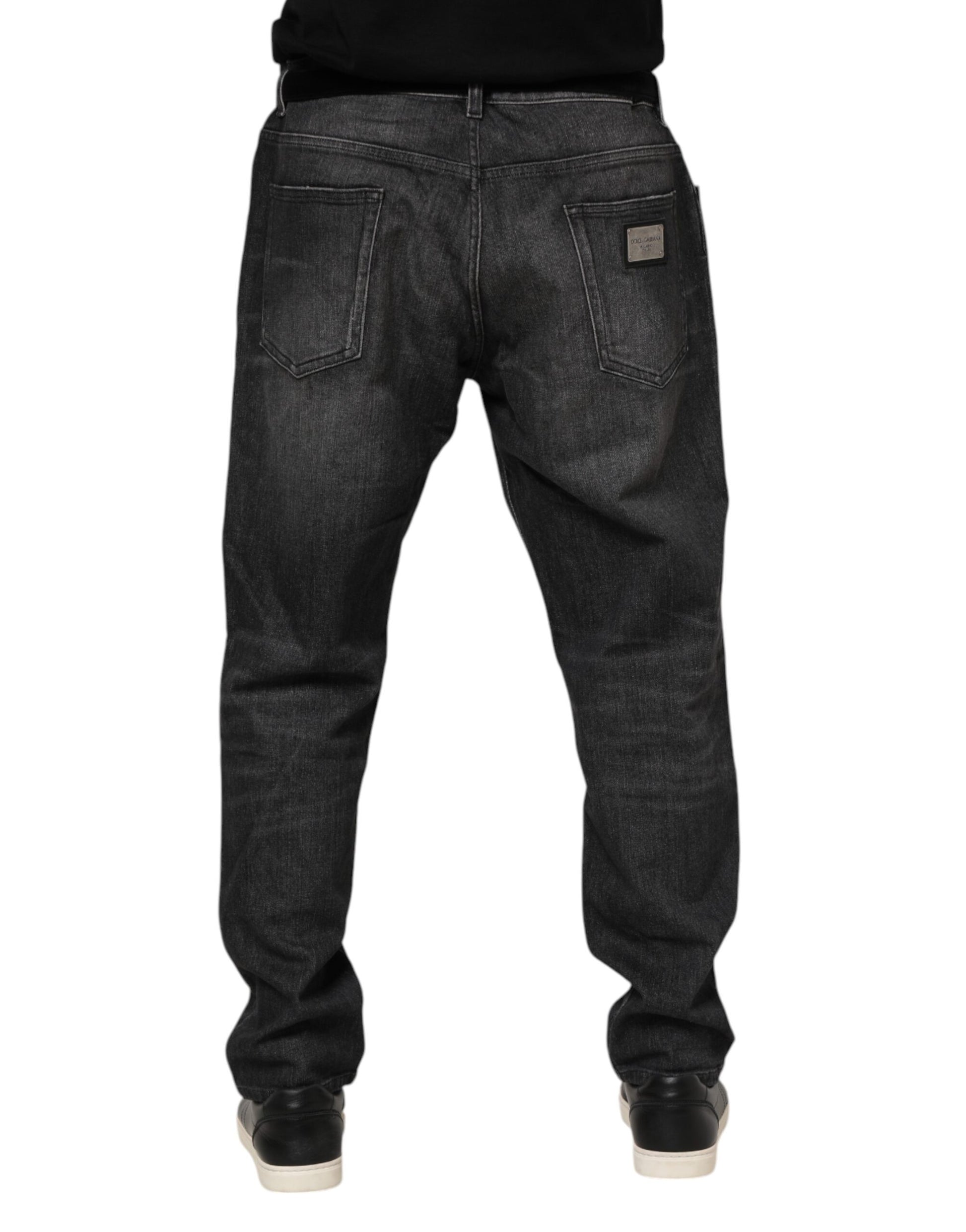 Jeans en denim coupe ample en coton délavé gris Dolce & Gabbana