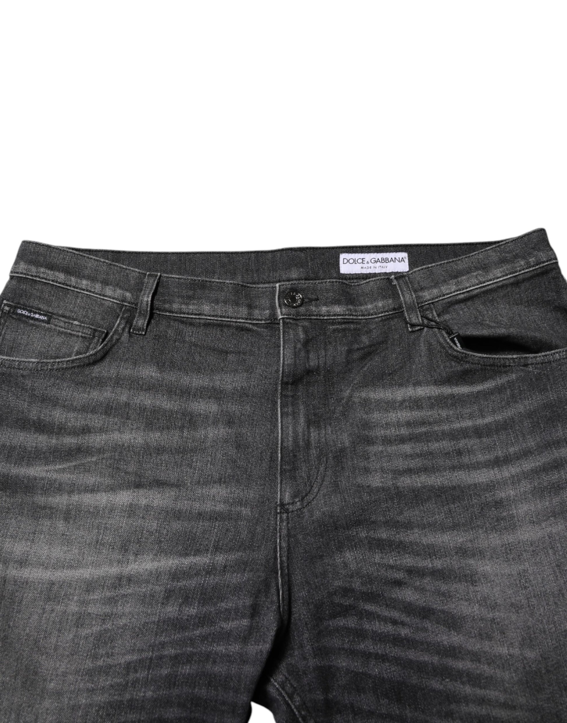 Jeans en denim coupe ample en coton délavé gris Dolce & Gabbana
