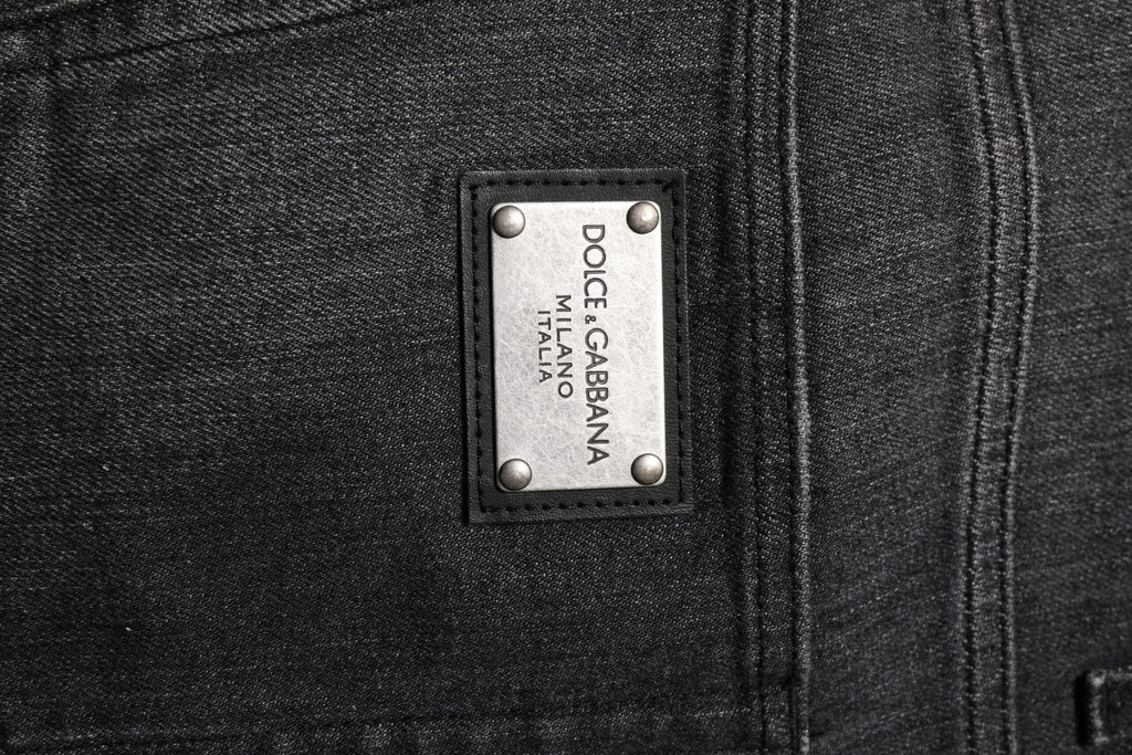 Jeans en denim coupe ample en coton délavé gris Dolce & Gabbana