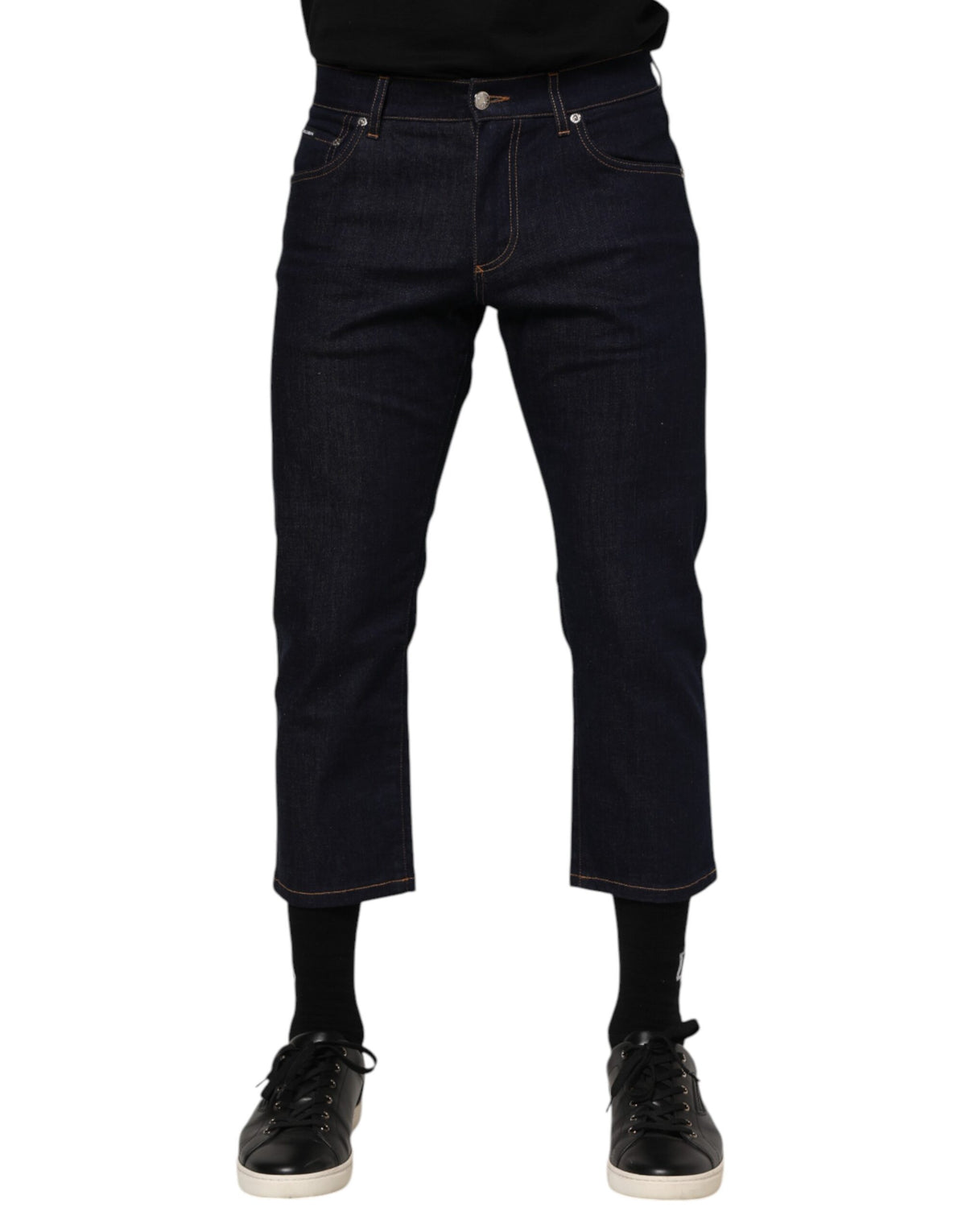 Dolce & Gabbana Dunkelblaue Baumwoll-Logo-Slim-Fit-Herren-Denim-Jeans