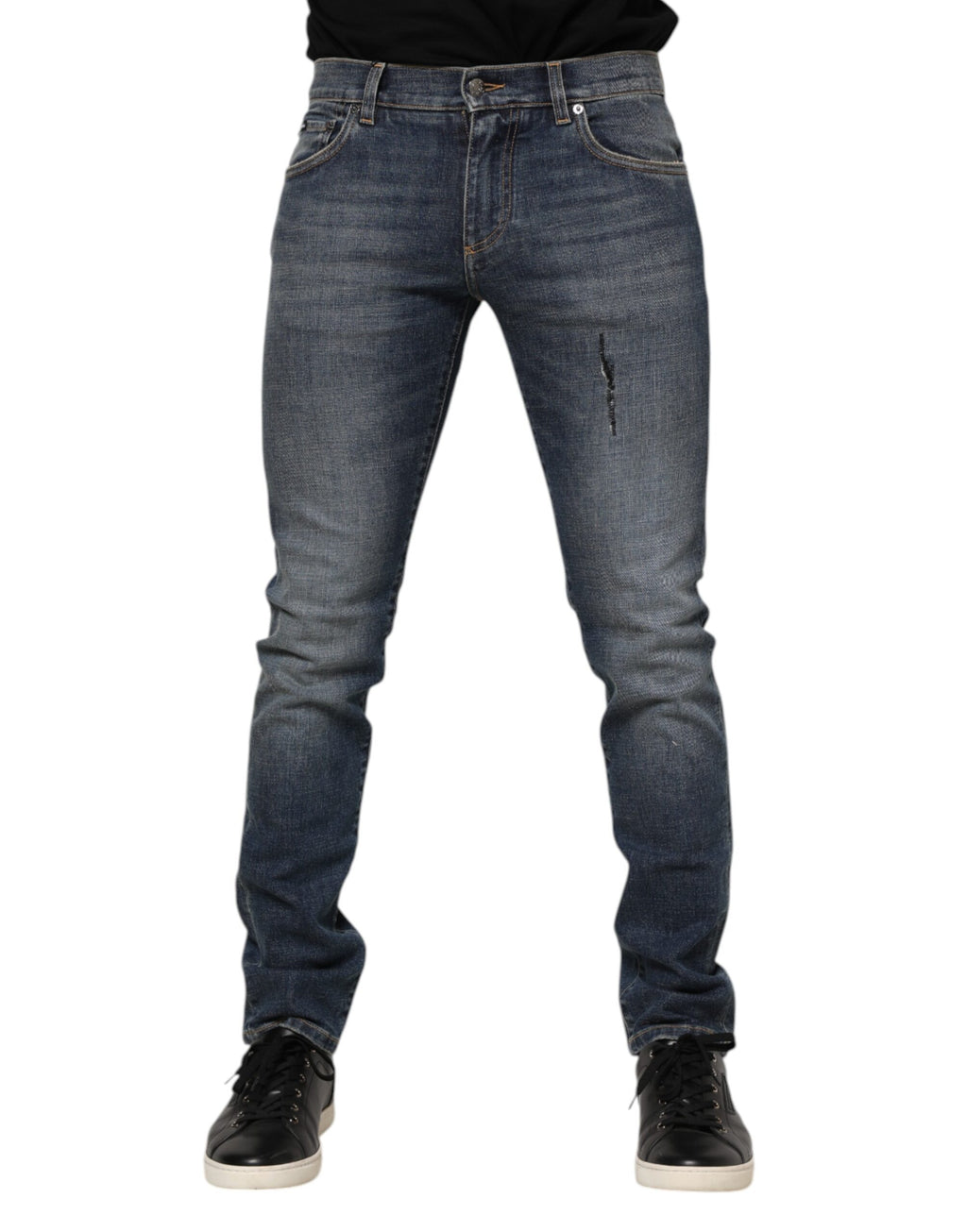 Jean slim en denim avec plaque logo Dolce & Gabbana bleu délavé pour homme