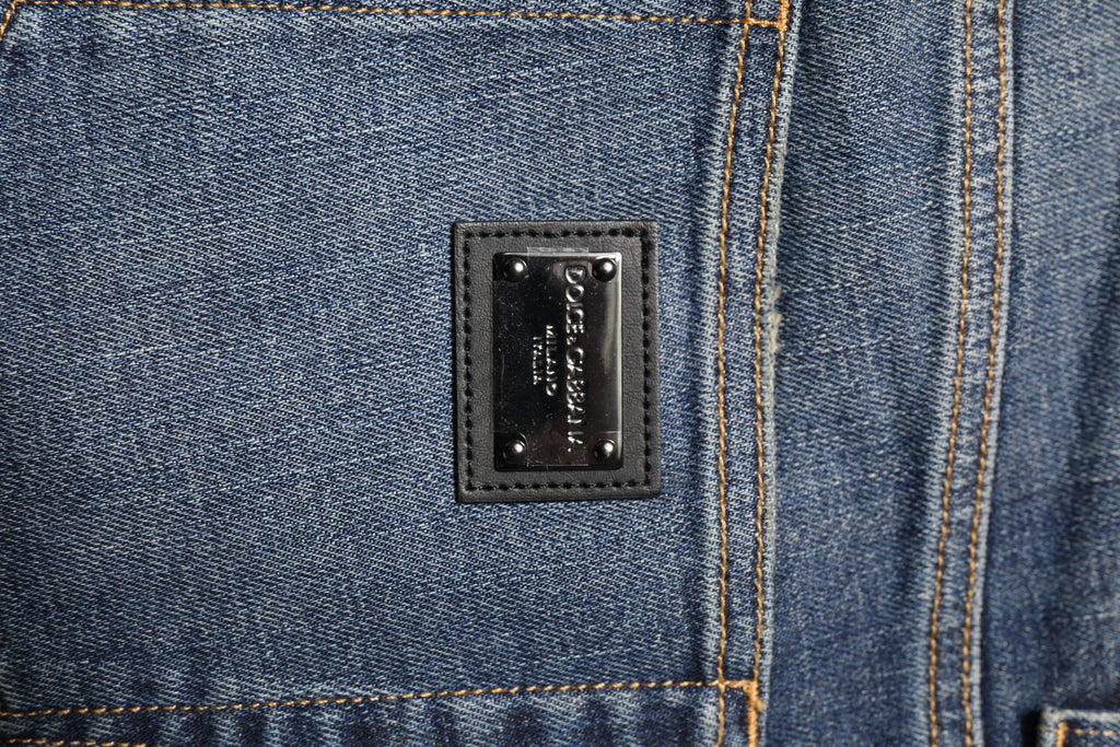 Jean slim en denim avec plaque logo Dolce & Gabbana bleu délavé pour homme