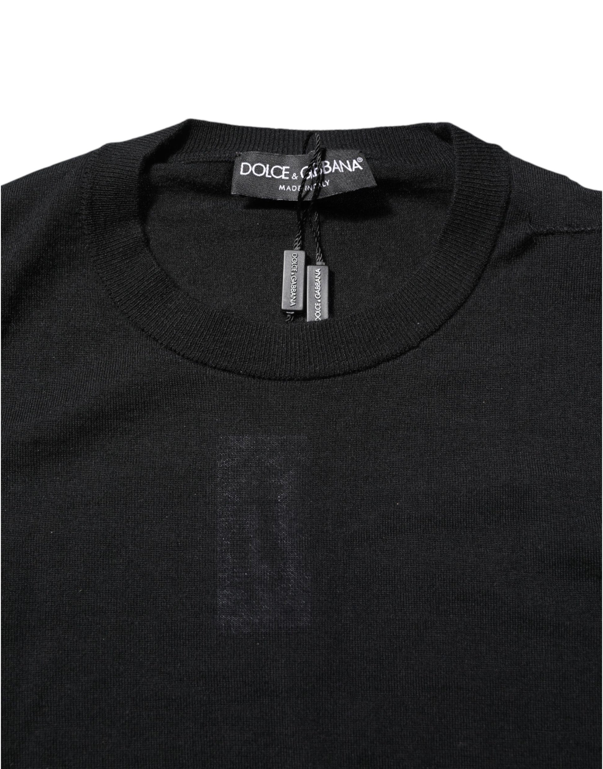 T-shirt Dolce & Gabbana col rond à manches longues en cachemire noir