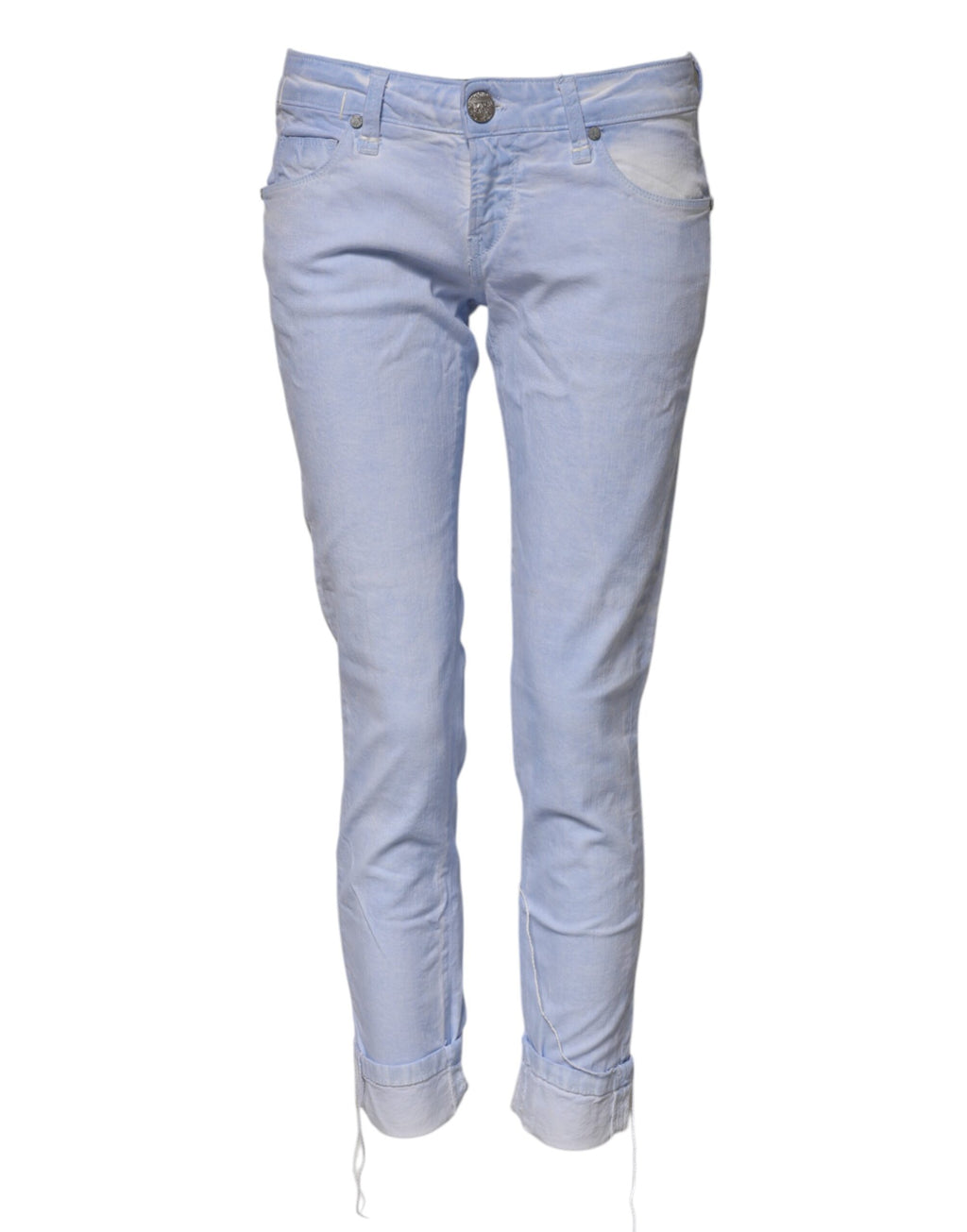 Jean en denim coupe slim taille basse en coton bleu clair Acht