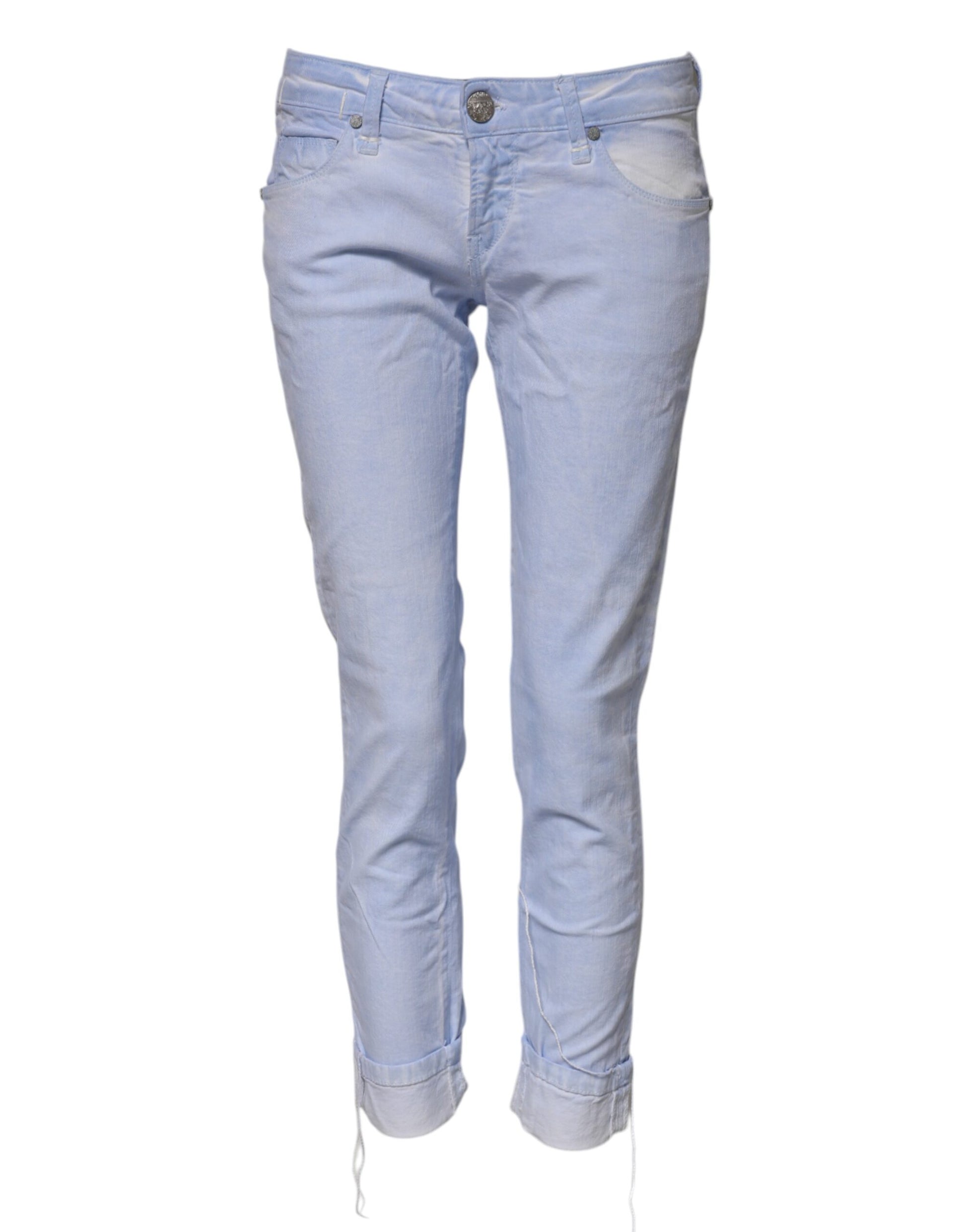 Jean en denim coupe slim taille basse en coton bleu clair Acht