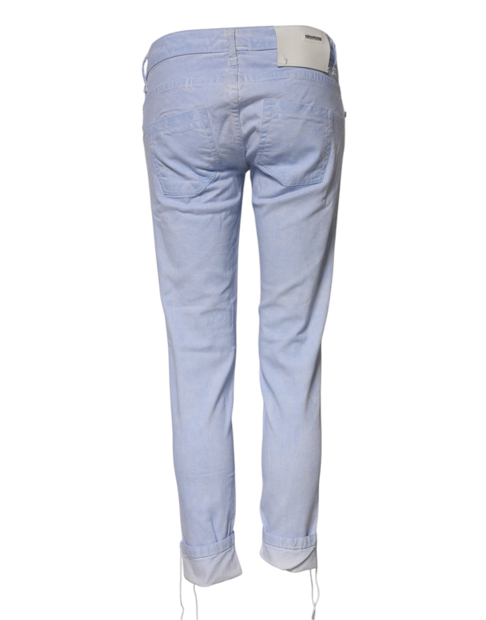 Jean en denim coupe slim taille basse en coton bleu clair Acht
