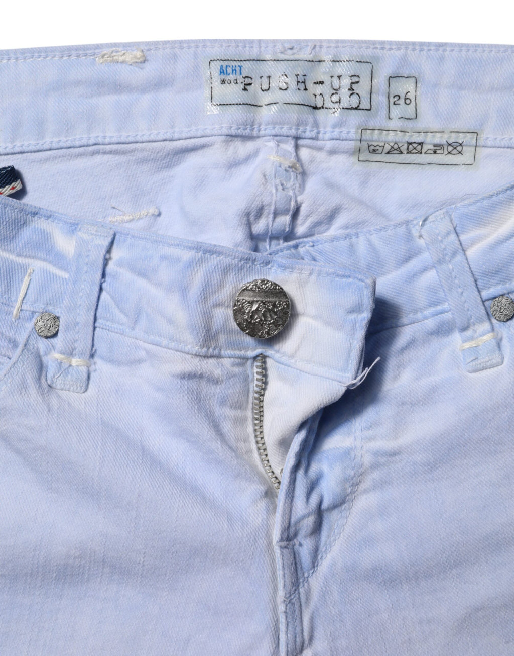 Jean en denim coupe slim taille basse en coton bleu clair Acht