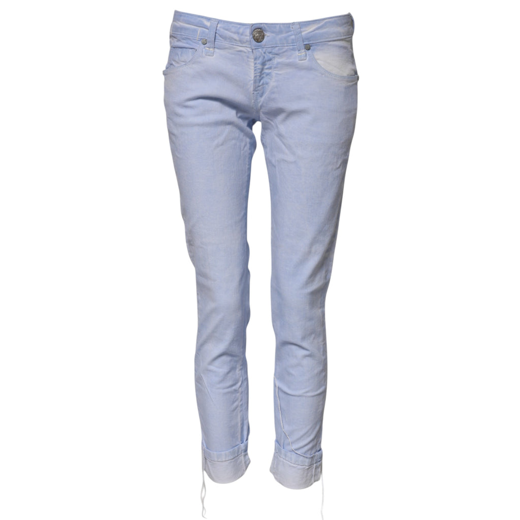 Jean en denim coupe slim taille basse en coton bleu clair Acht