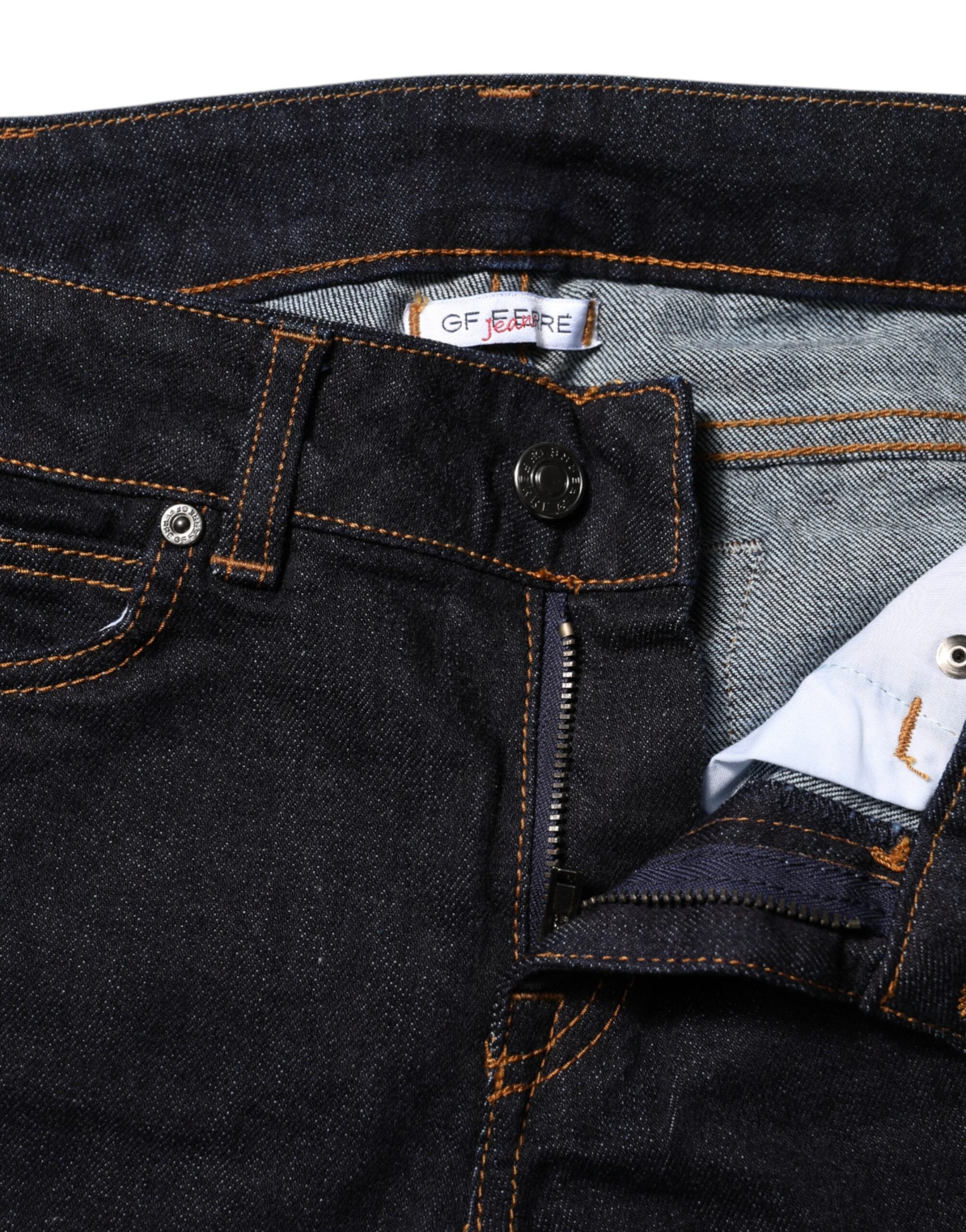 Jean slim GF Ferre en denim de coton bleu foncé taille mi-haute