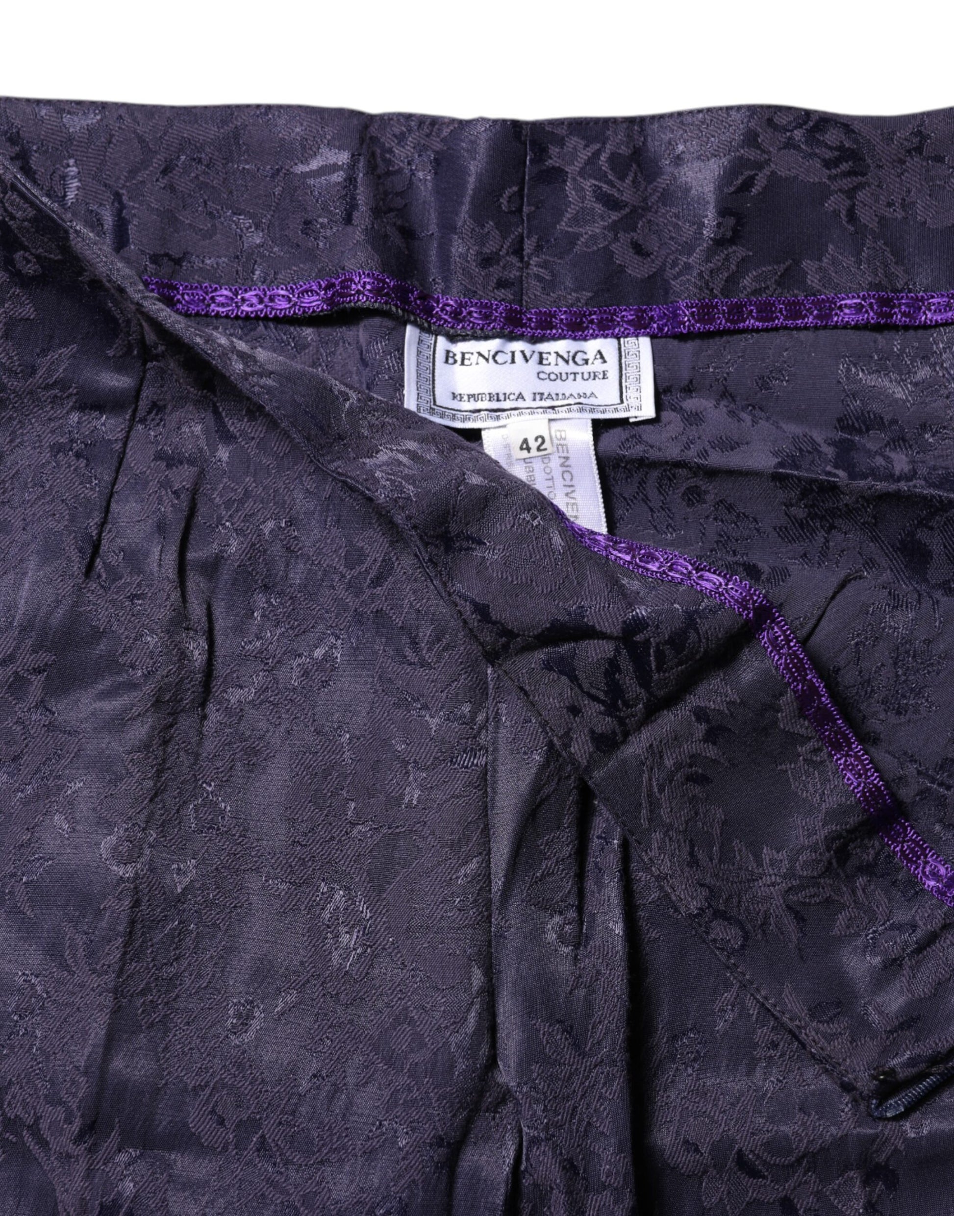 BENCIVENGA Pantalon Jacquard Violet Taille Haute