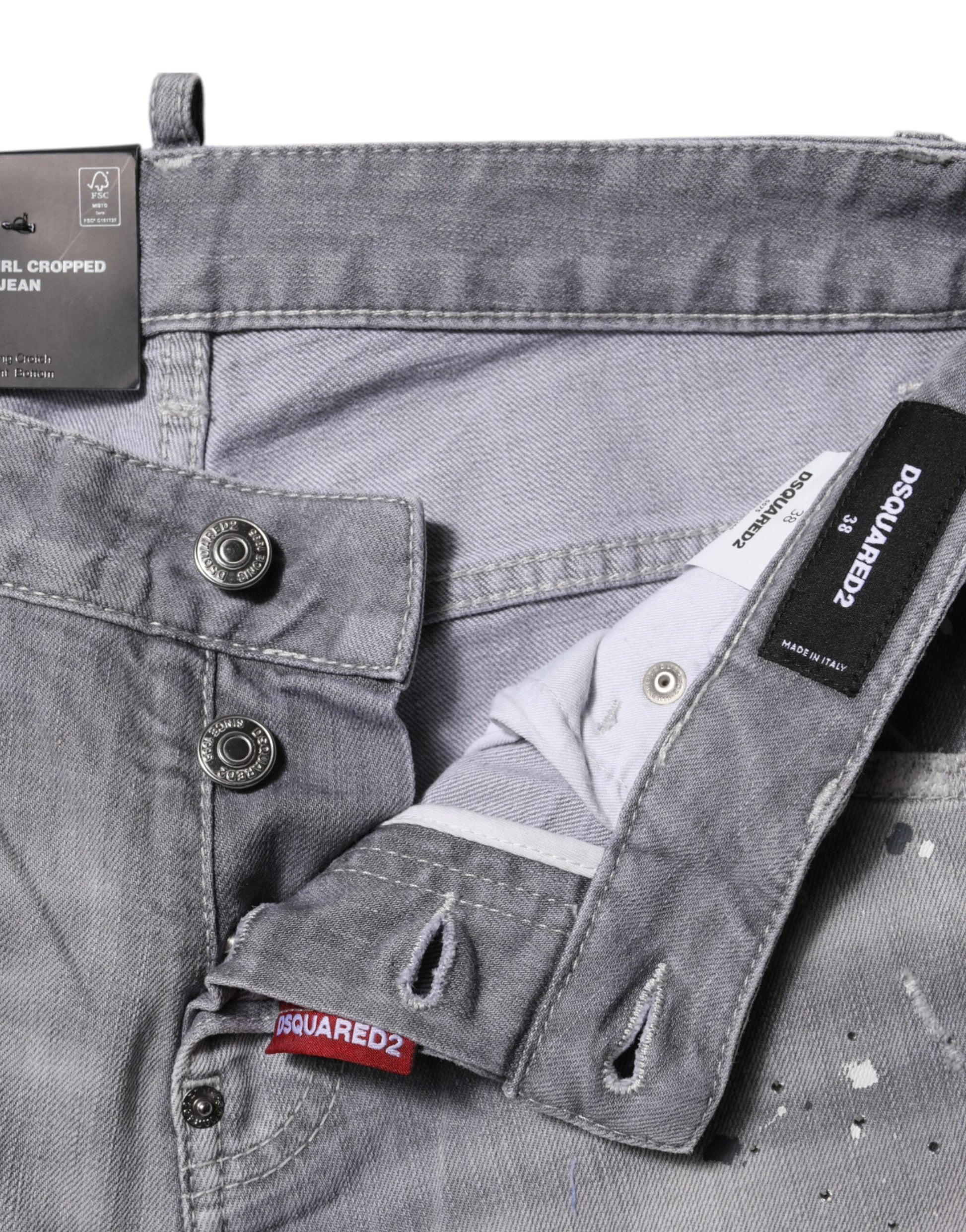 Jean fuselé Dsquared² gris délavé taille mi-haute