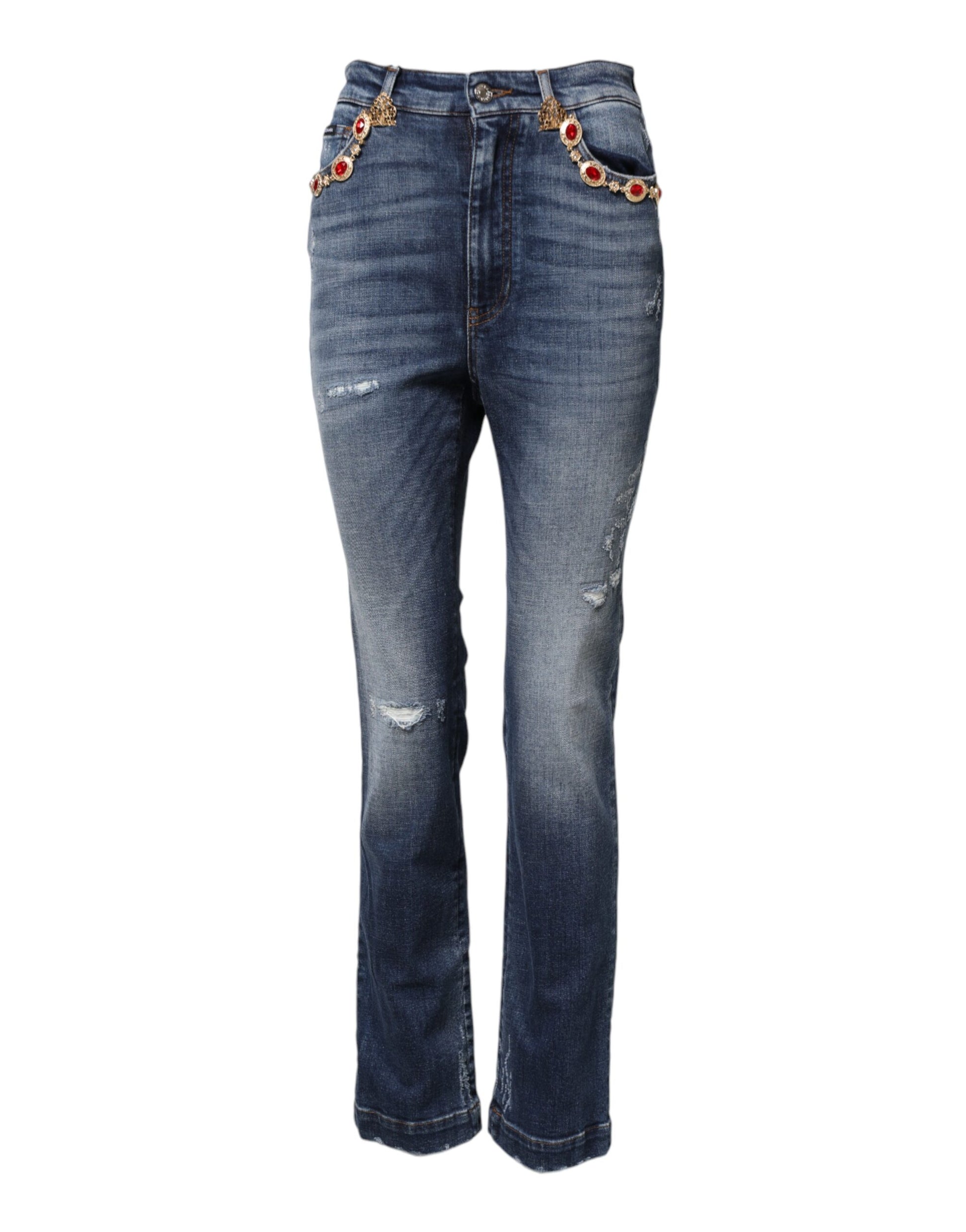 Jean en denim orné de strass bleus Dolce & Gabbana