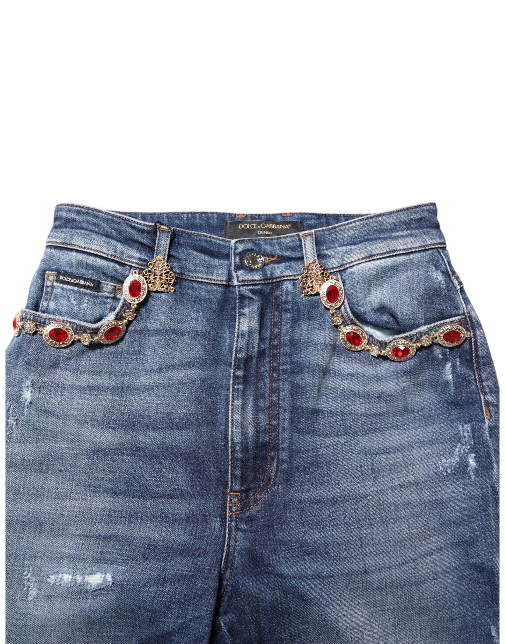 Jean en denim orné de strass bleus Dolce & Gabbana