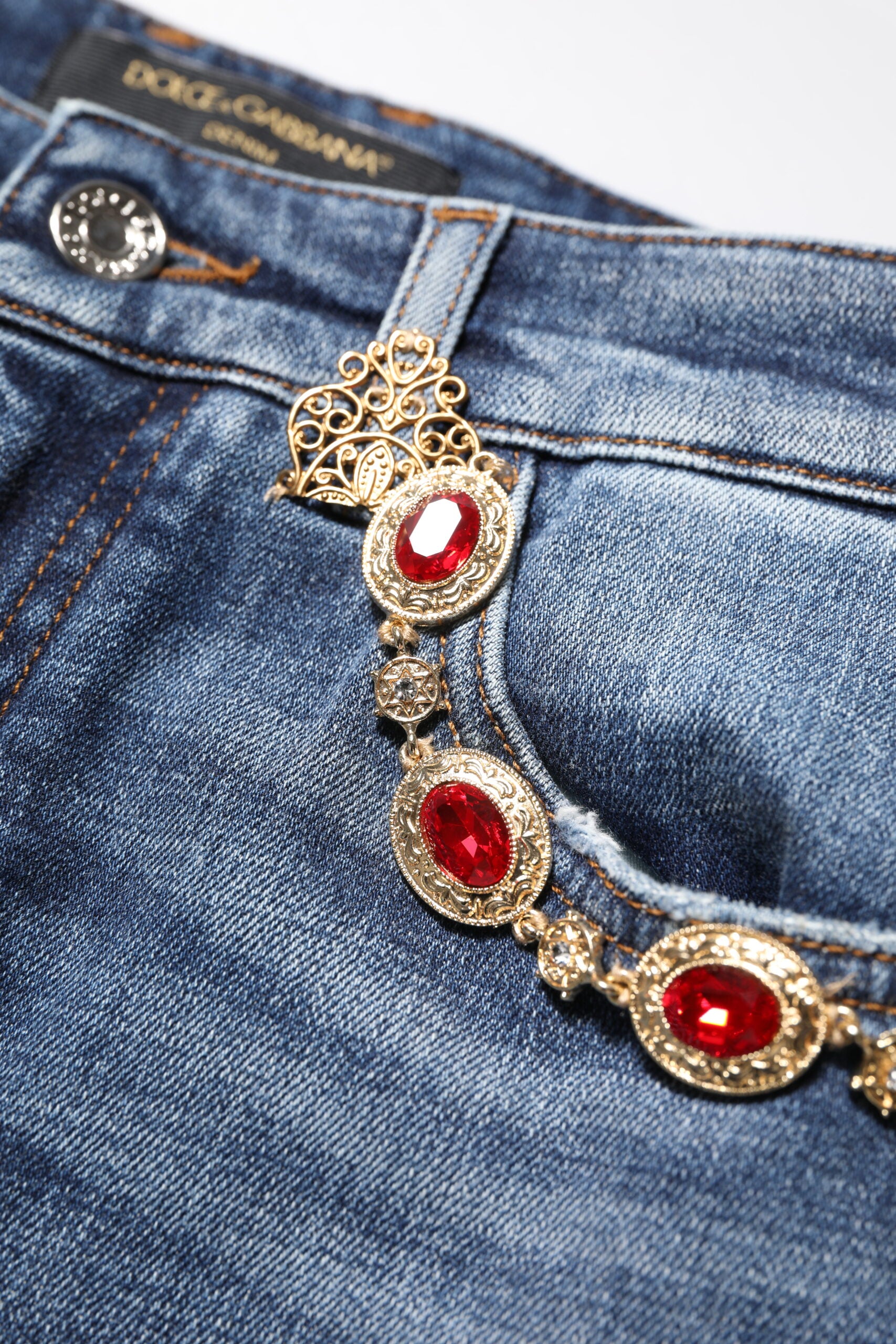 Jean en denim orné de strass bleus Dolce & Gabbana