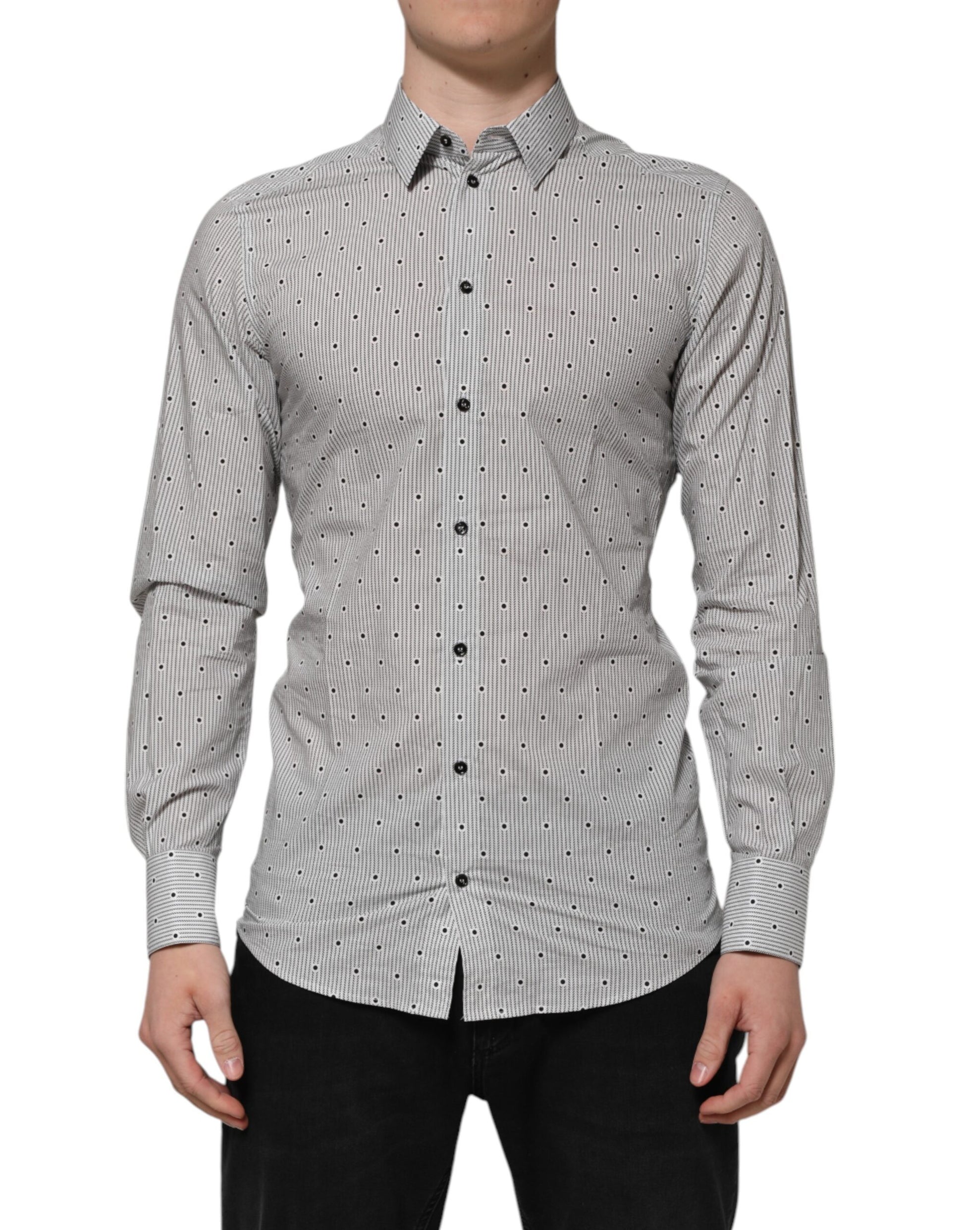 Chemise de cérémonie Dolce & Gabbana GOLD Homme, semi-ajustée, grise à pois