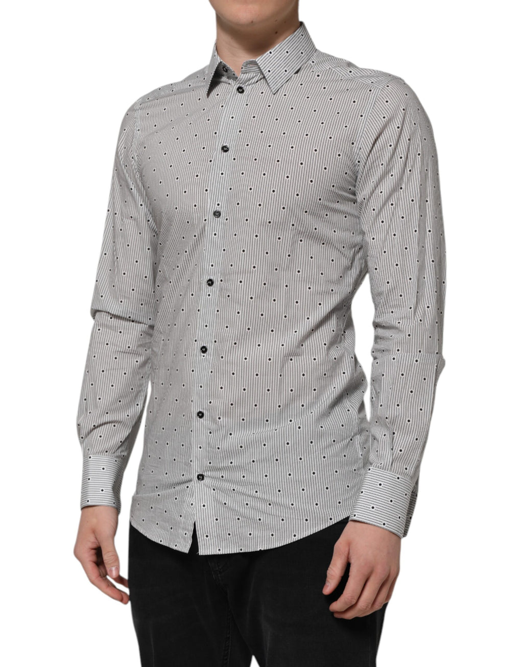 Chemise de cérémonie Dolce & Gabbana GOLD Homme, semi-ajustée, grise à pois