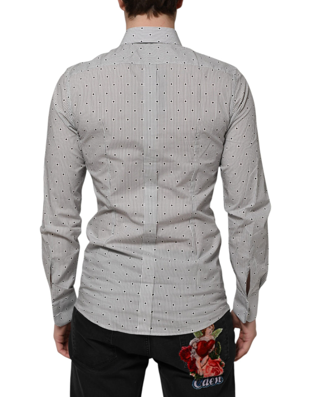 Chemise de cérémonie Dolce & Gabbana GOLD Homme, semi-ajustée, grise à pois