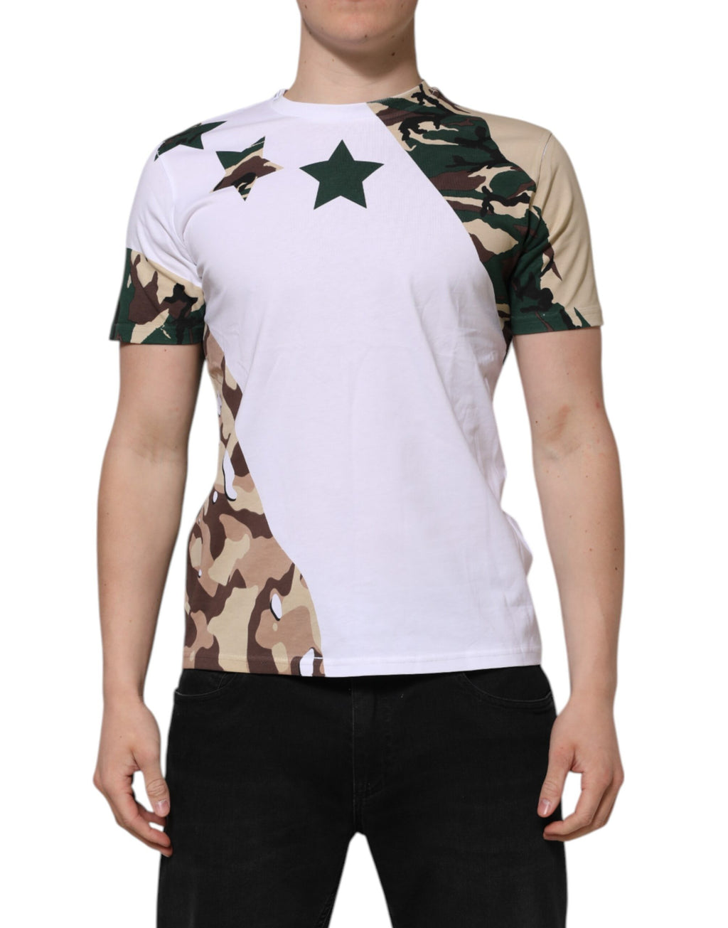 T-shirt Dolce & Gabbana en coton blanc camouflage à col ras du cou pour homme