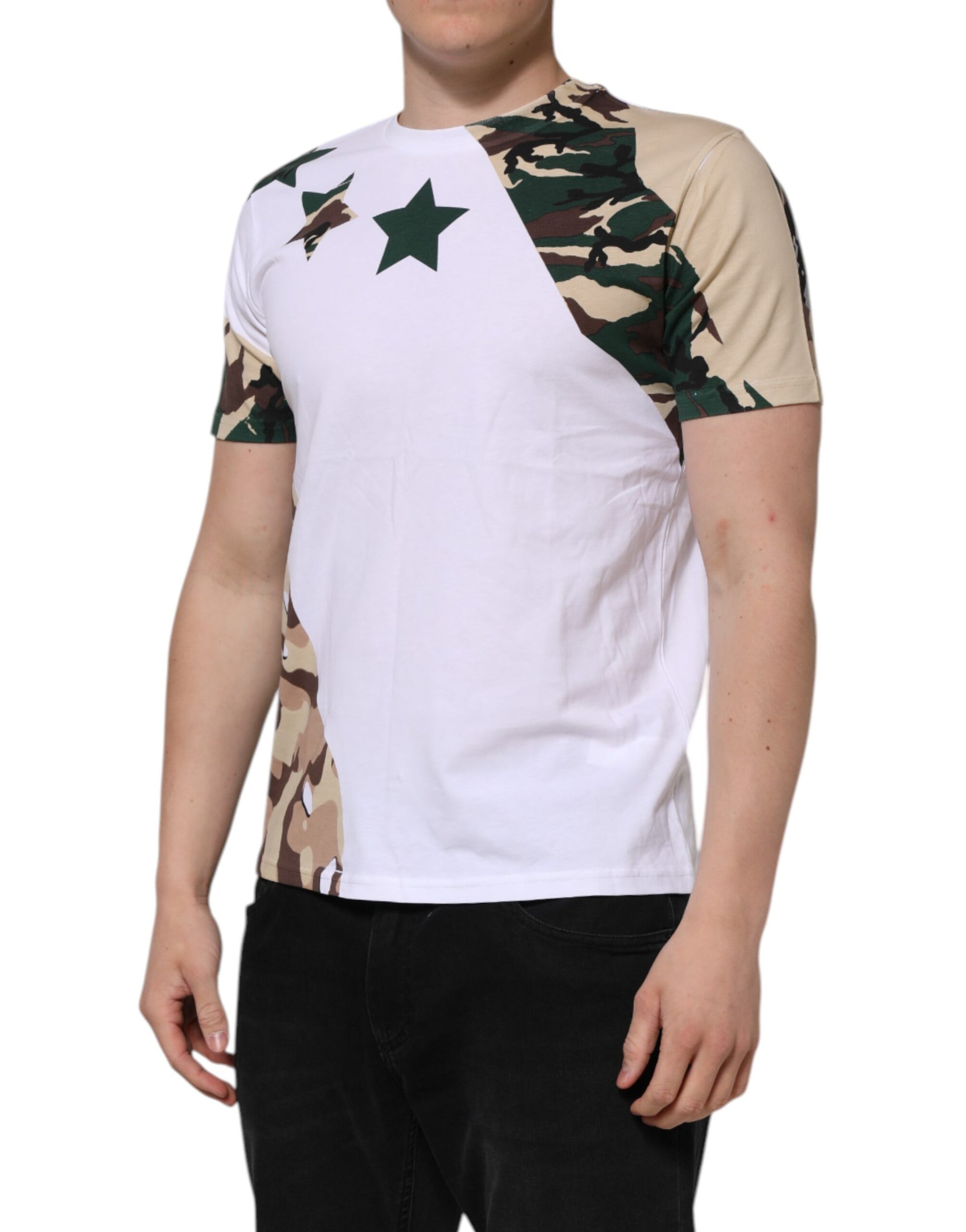 T-shirt Dolce & Gabbana en coton blanc camouflage à col ras du cou pour homme