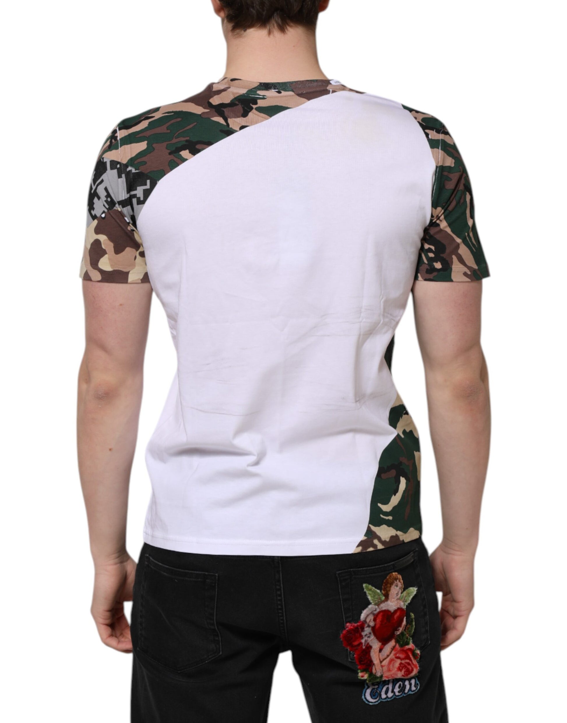 T-shirt Dolce & Gabbana en coton blanc camouflage à col ras du cou pour homme